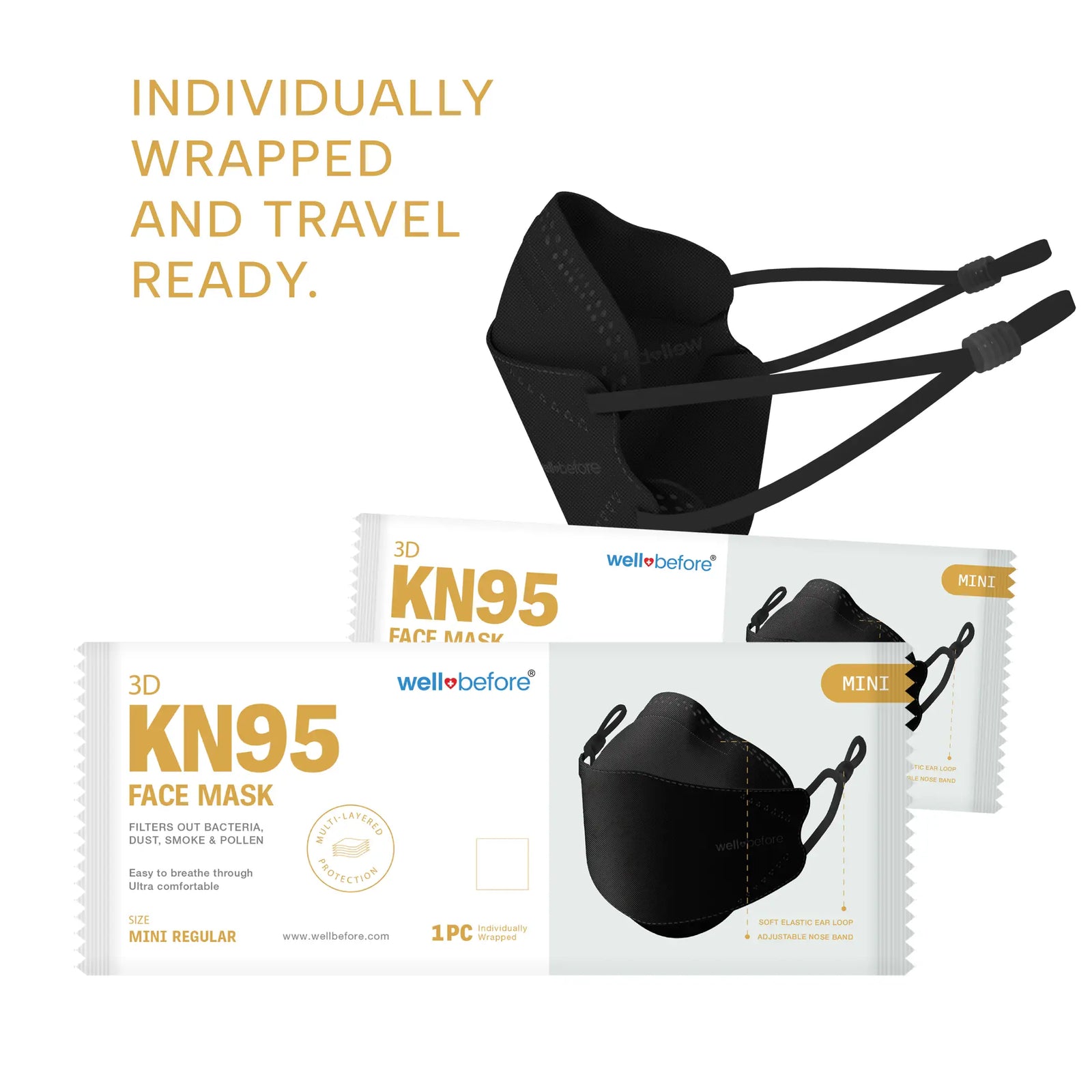 Kids KN95 3D Mask | Individually Wrapped, Elastic Ear Loops