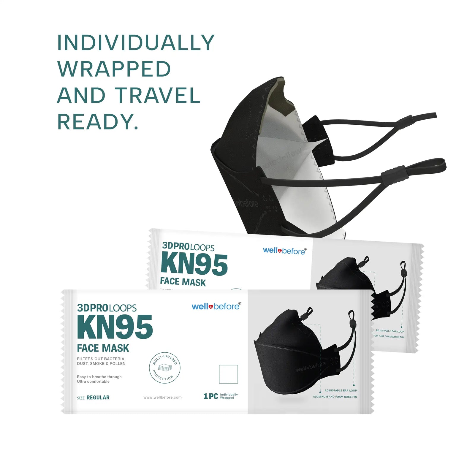 KN95 3D Pro Face Mask | Premium 3D Fit, Anti-fogging, Adjustable Ear Loops