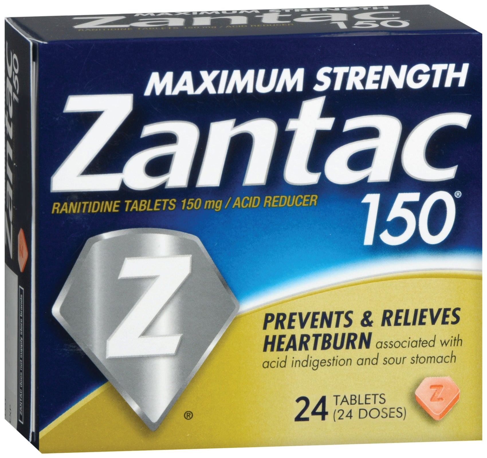 Zantac 150 Maximum Strength Ranitidine Tablets, 150 mg, 24 Count