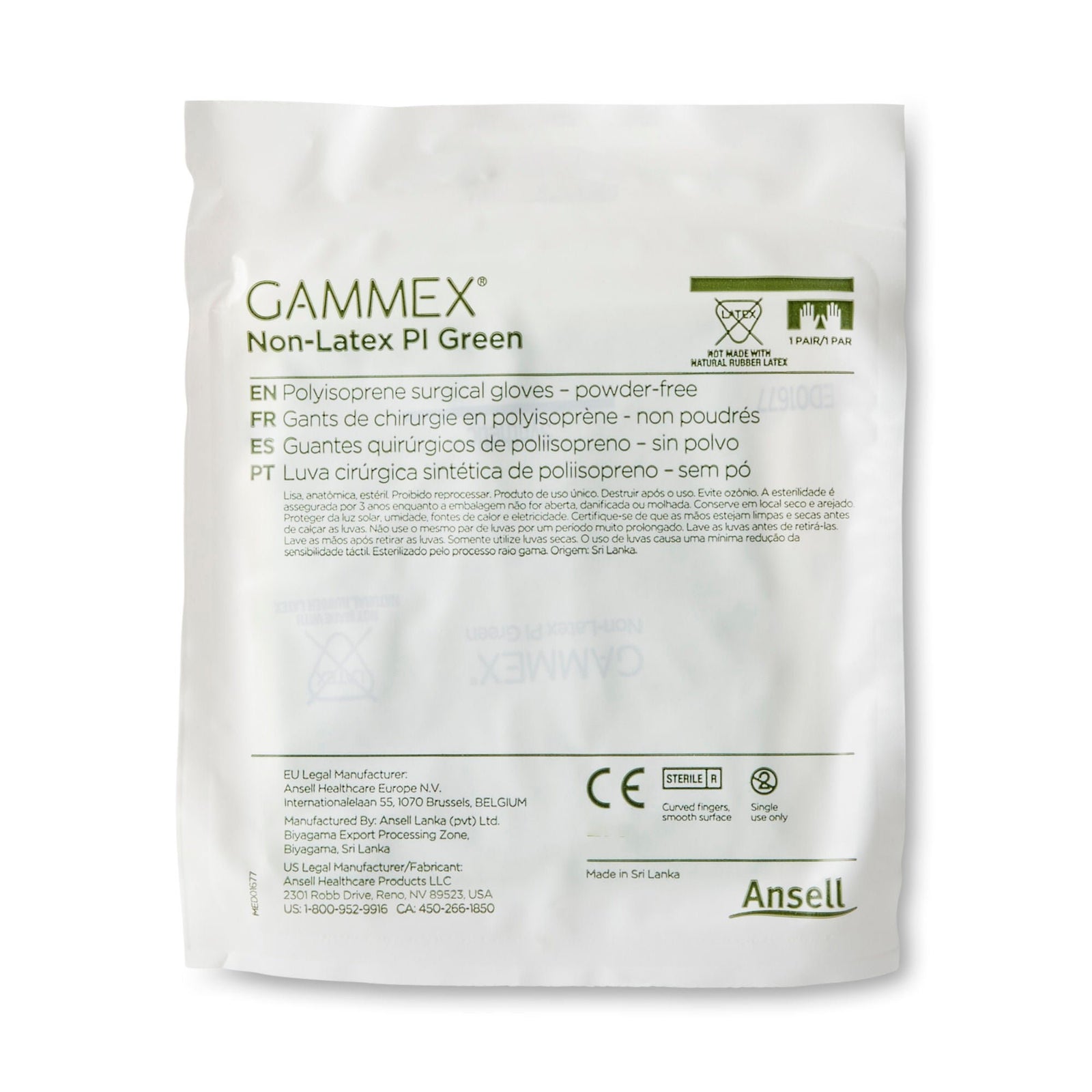 Ansell GAMMEX PI Green Polyisoprene Chemo Surgical Gloves, Size 8.5