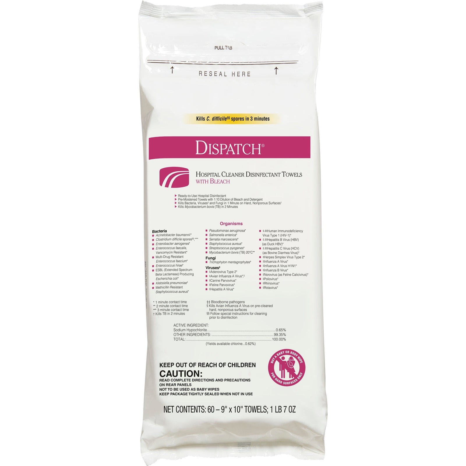 Clorox Dispatch Hospital Cleaner Disinfectant Towels with Bleach, 60 Count
