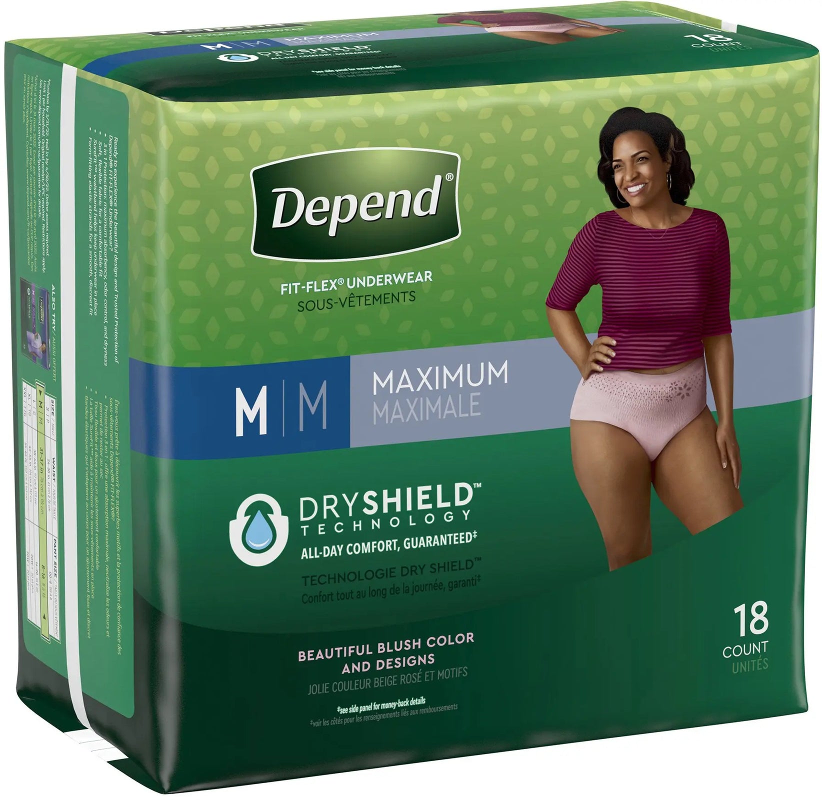 Depend Fit Flex Incontinence Underwear for Women, Maximum Absorbency,  Medium, Tan (Packaging may vary), 18 Ea, 2 pack 