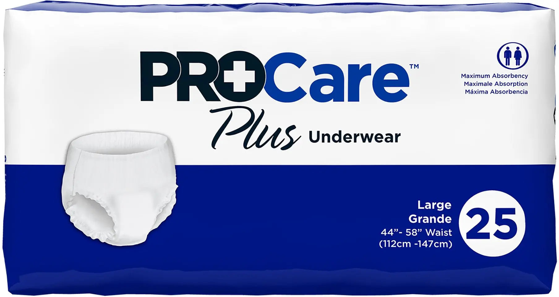 PROCARE Plus Underwear Size Large 44”-58” Waist 25 Pcs. Maximum
