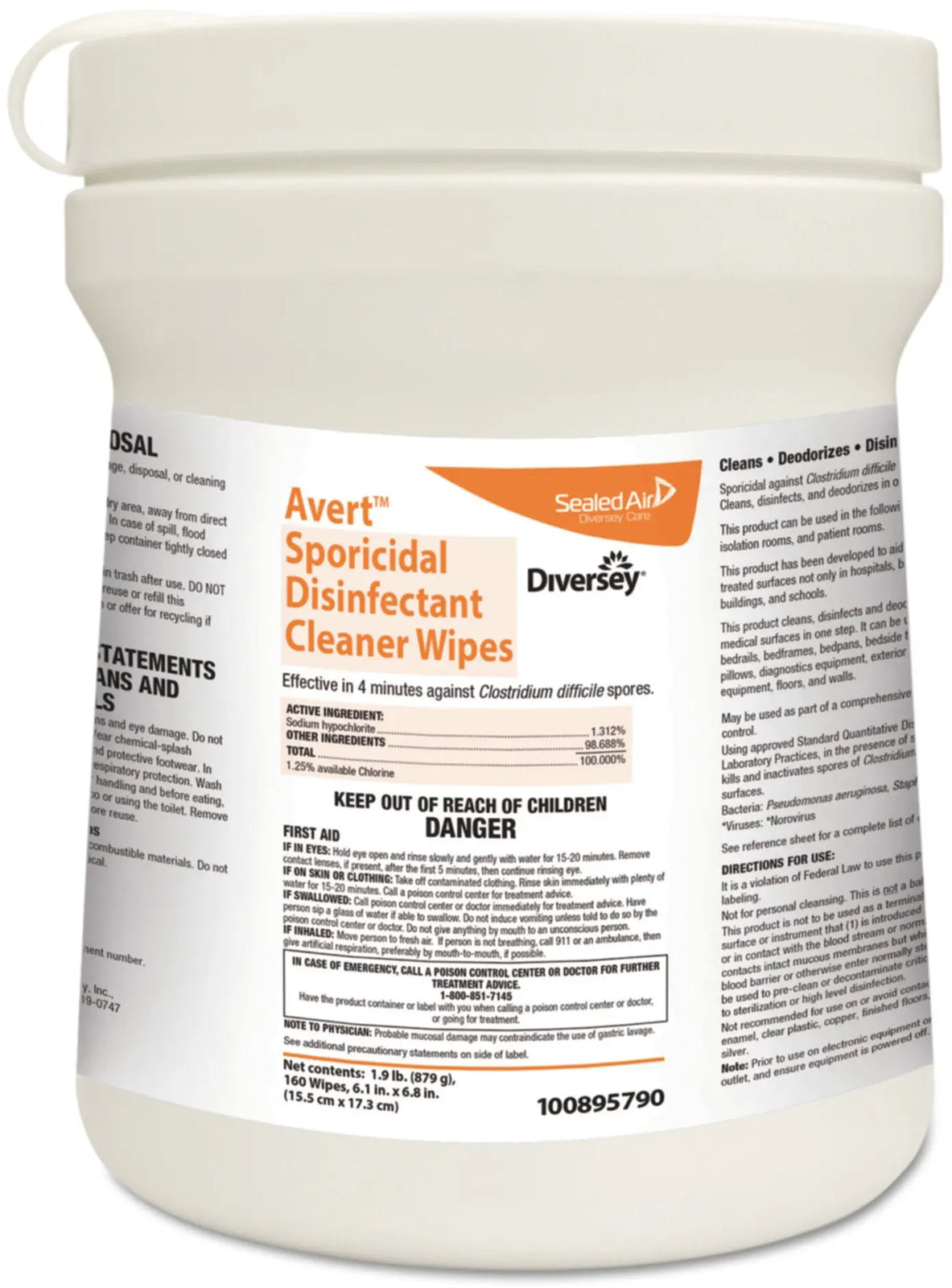 Diversey Avert Sporicidal Disinfectant Cleaner Wipes