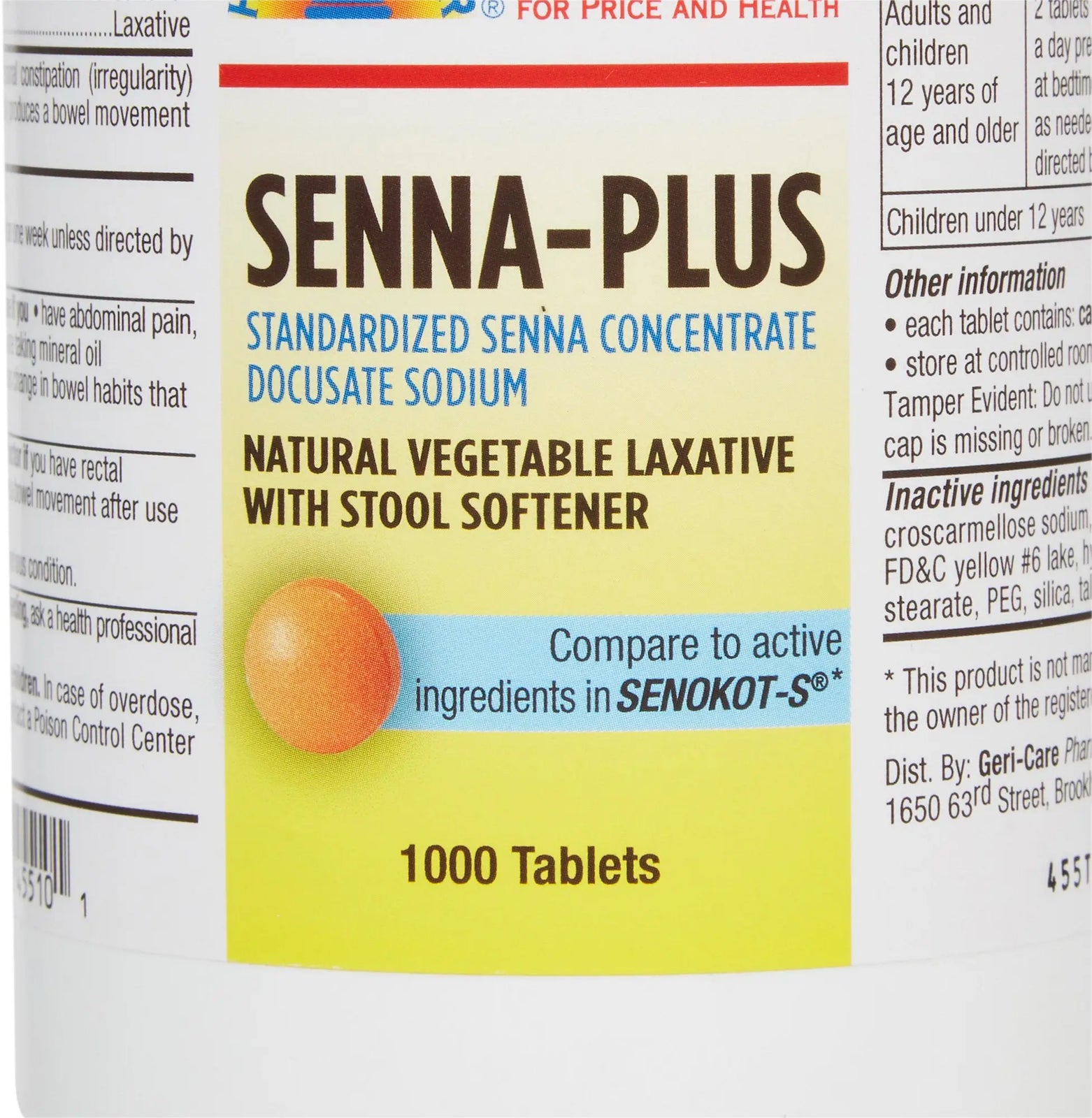 Geri-Care Gentle Senna Plus Natural Vegetable Laxative with Stool Softener