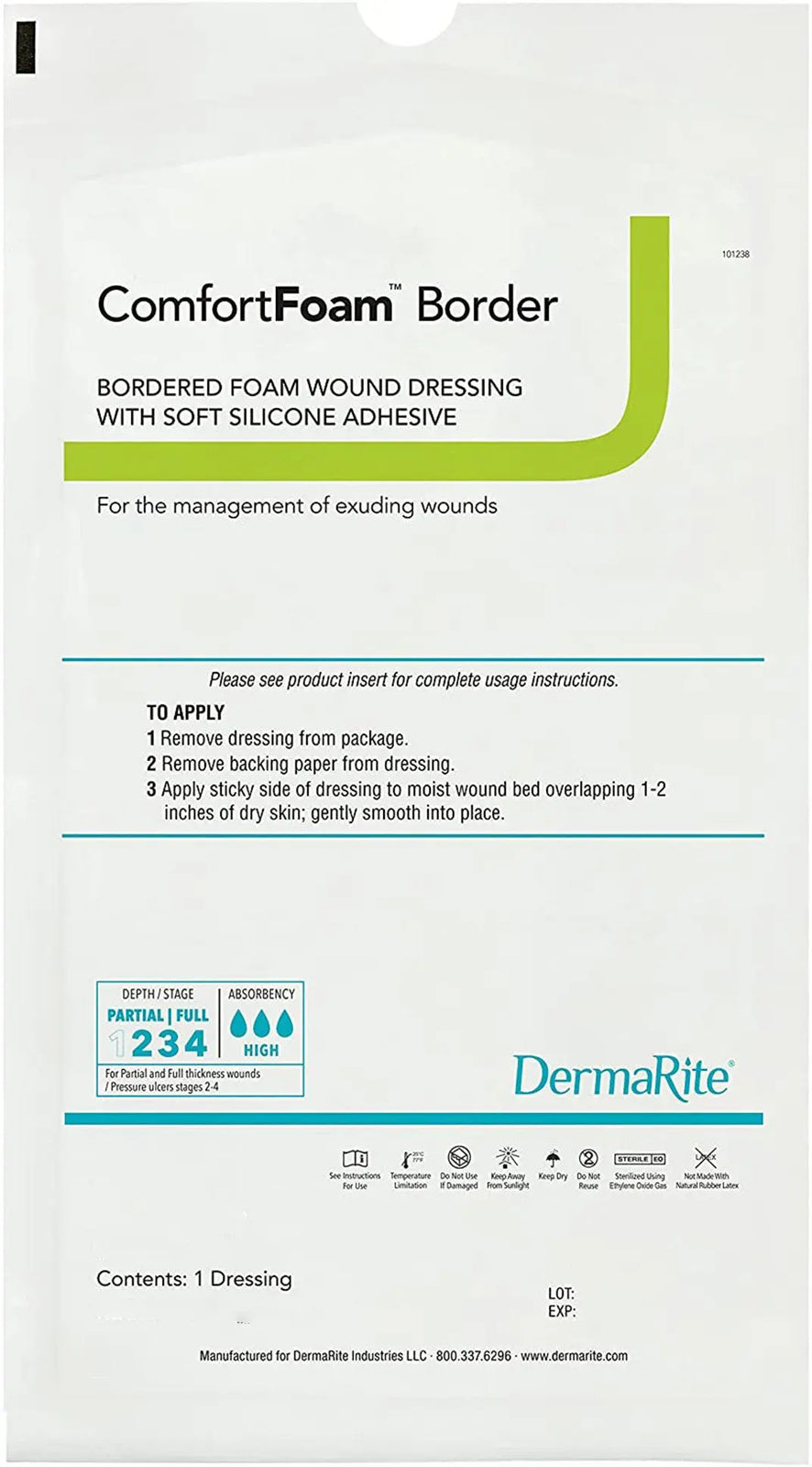 DermaRite ComfortFoam Border Self-Adherent Soft Silicone Foam Dressing with Border
