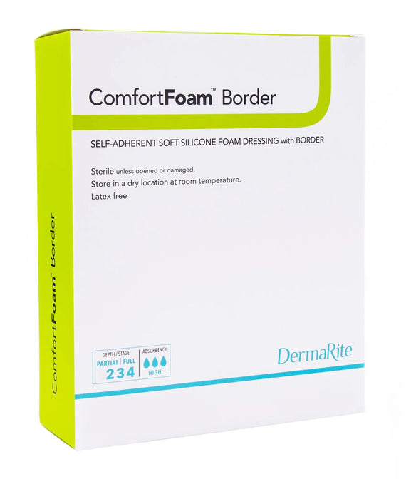 DermaRite ComfortFoam Border Self-Adherent Soft Silicone Foam Dressing with Border