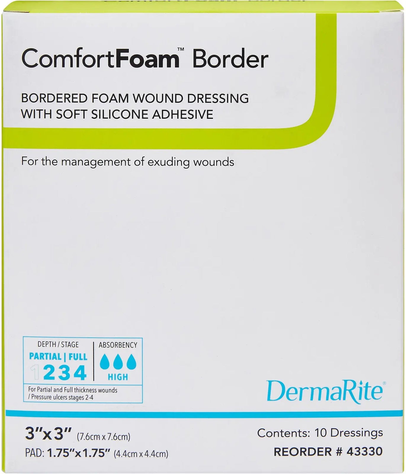 DermaRite ComfortFoam Border Self-Adherent Soft Silicone Foam Dressing with Border