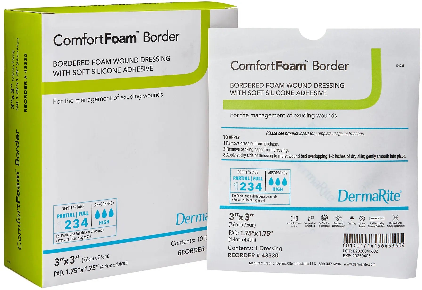 DermaRite ComfortFoam Border Self-Adherent Soft Silicone Foam Dressing with Border