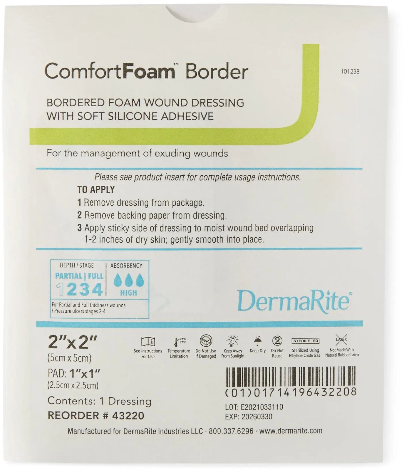 DermaRite ComfortFoam Border Self-Adherent Soft Silicone Foam Dressing with Border