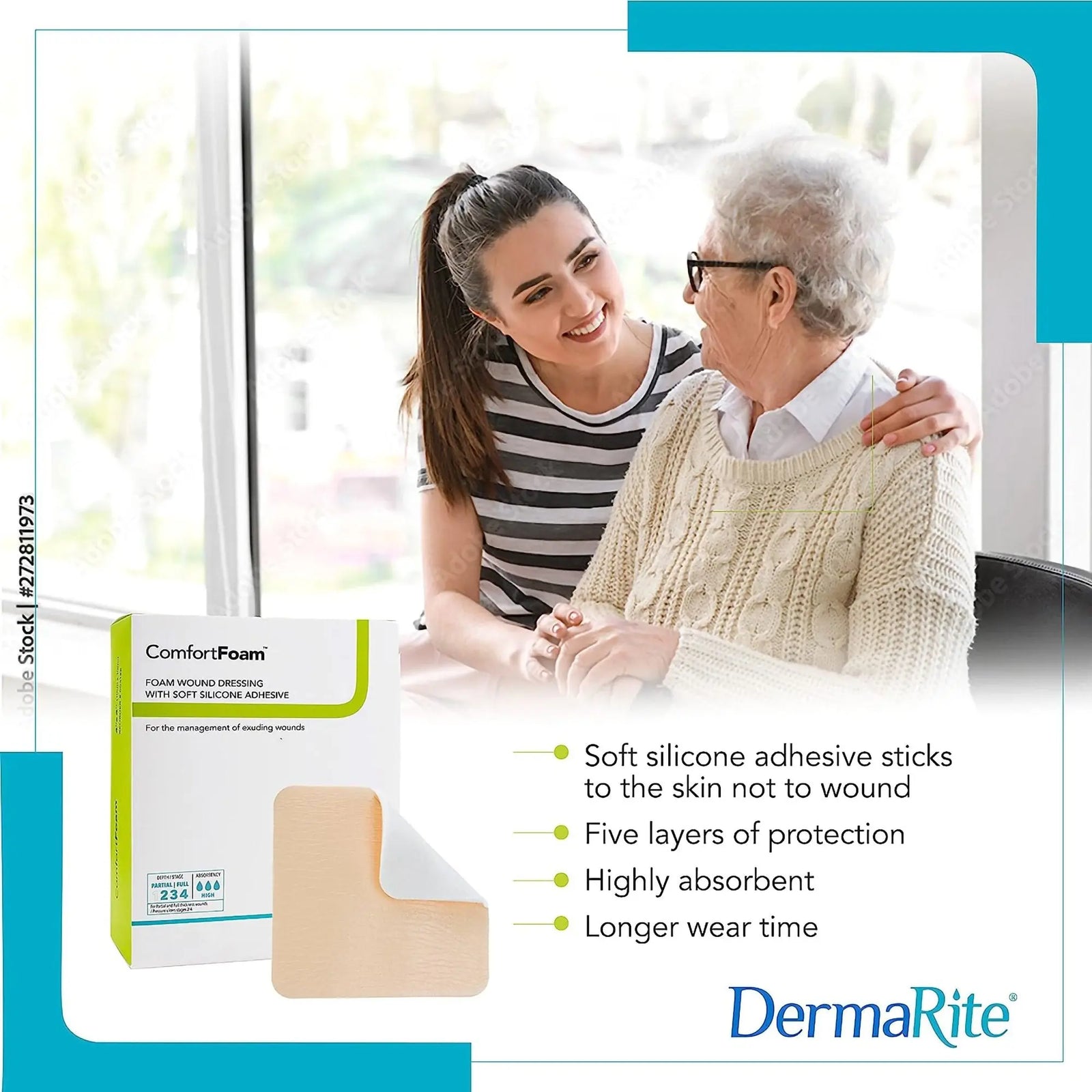 DermaRite ComfortFoam Self-Adherent Soft Silicone Foam Dressing