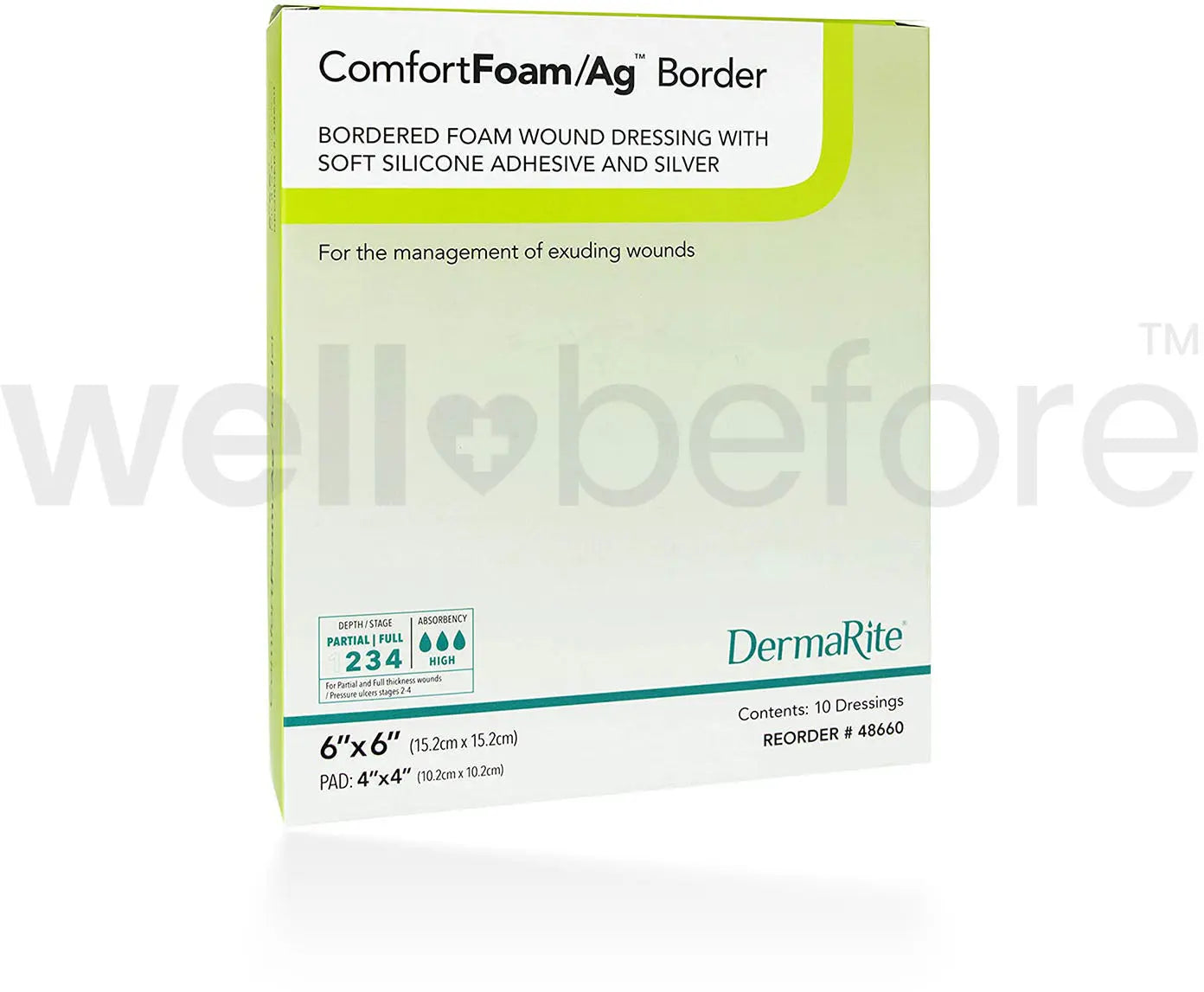 DermaRite ComfortFoam/Ag Border Bordered Foam Wound Dressing with Soft Silicone Adhesive and Silver
