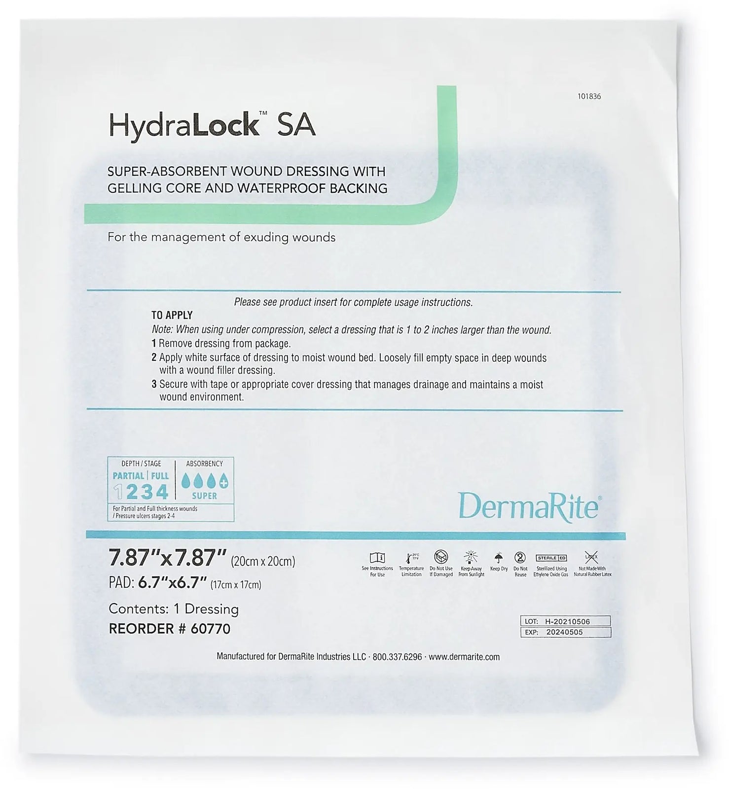 DermaRite HydraLock SA Super Absorbent Dressing