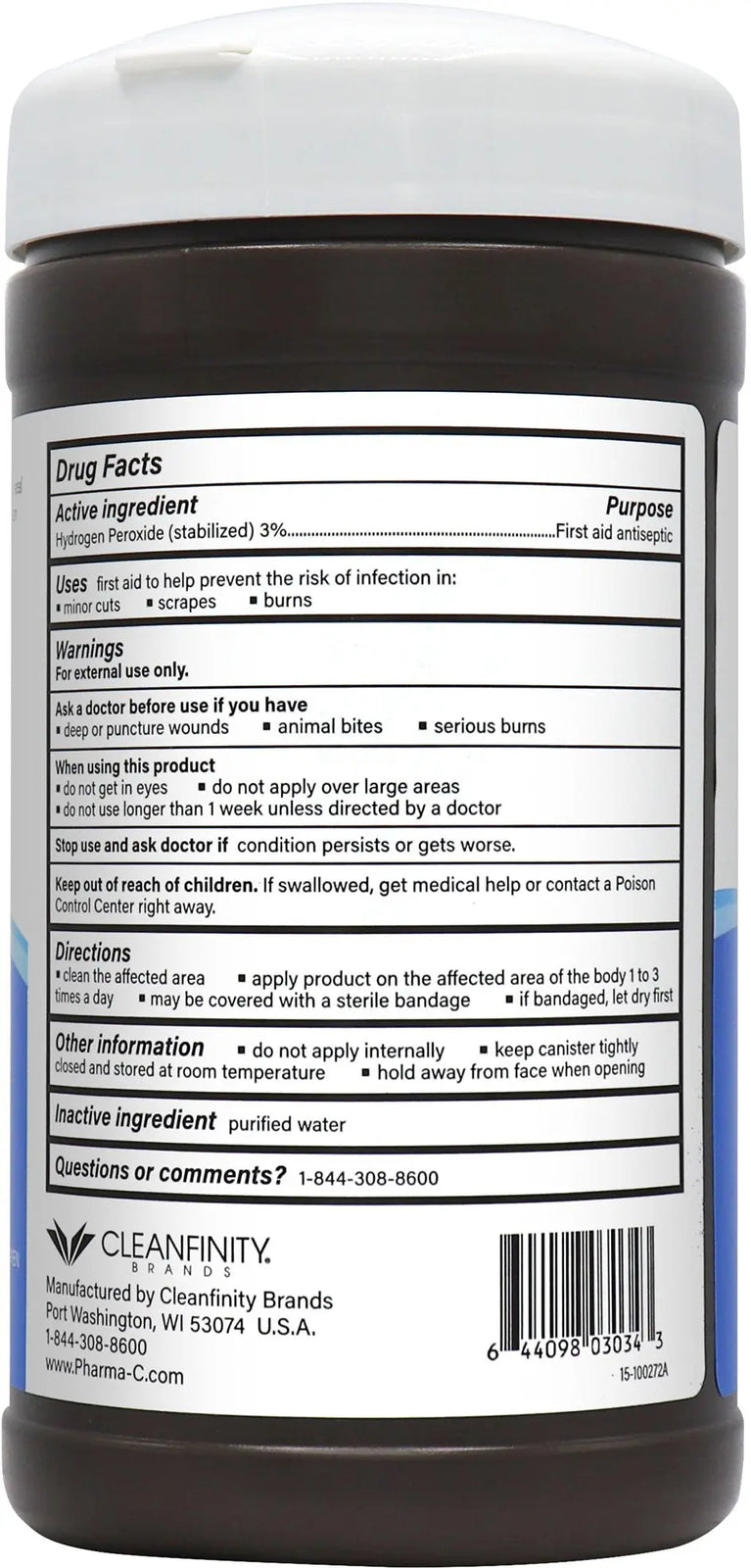Pharma-C-Wipes Hydrogen Peroxide Wipes First Aid Antiseptic