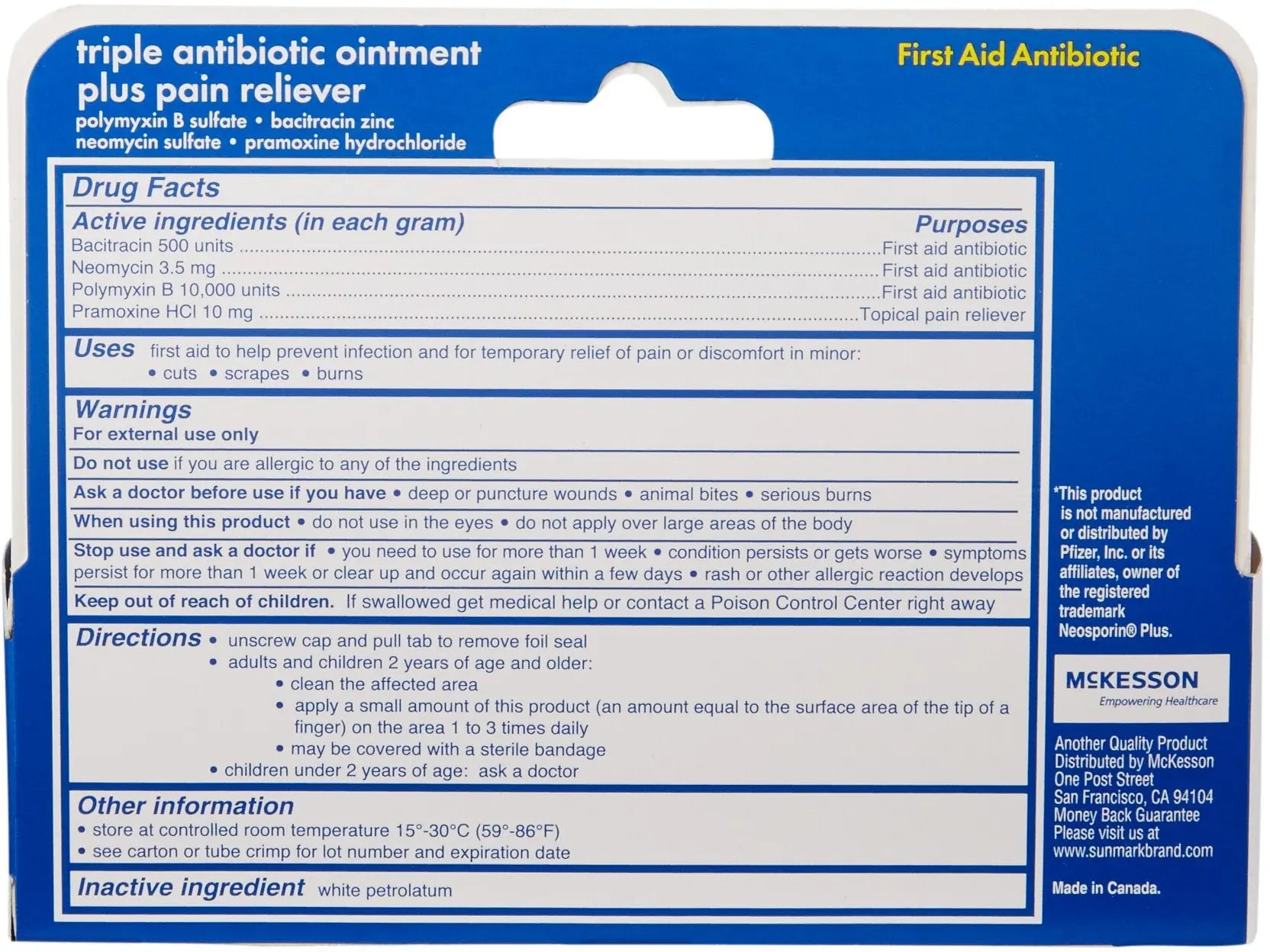 Sunmark Triple Antibiotic Ointment plus Pain Reliever