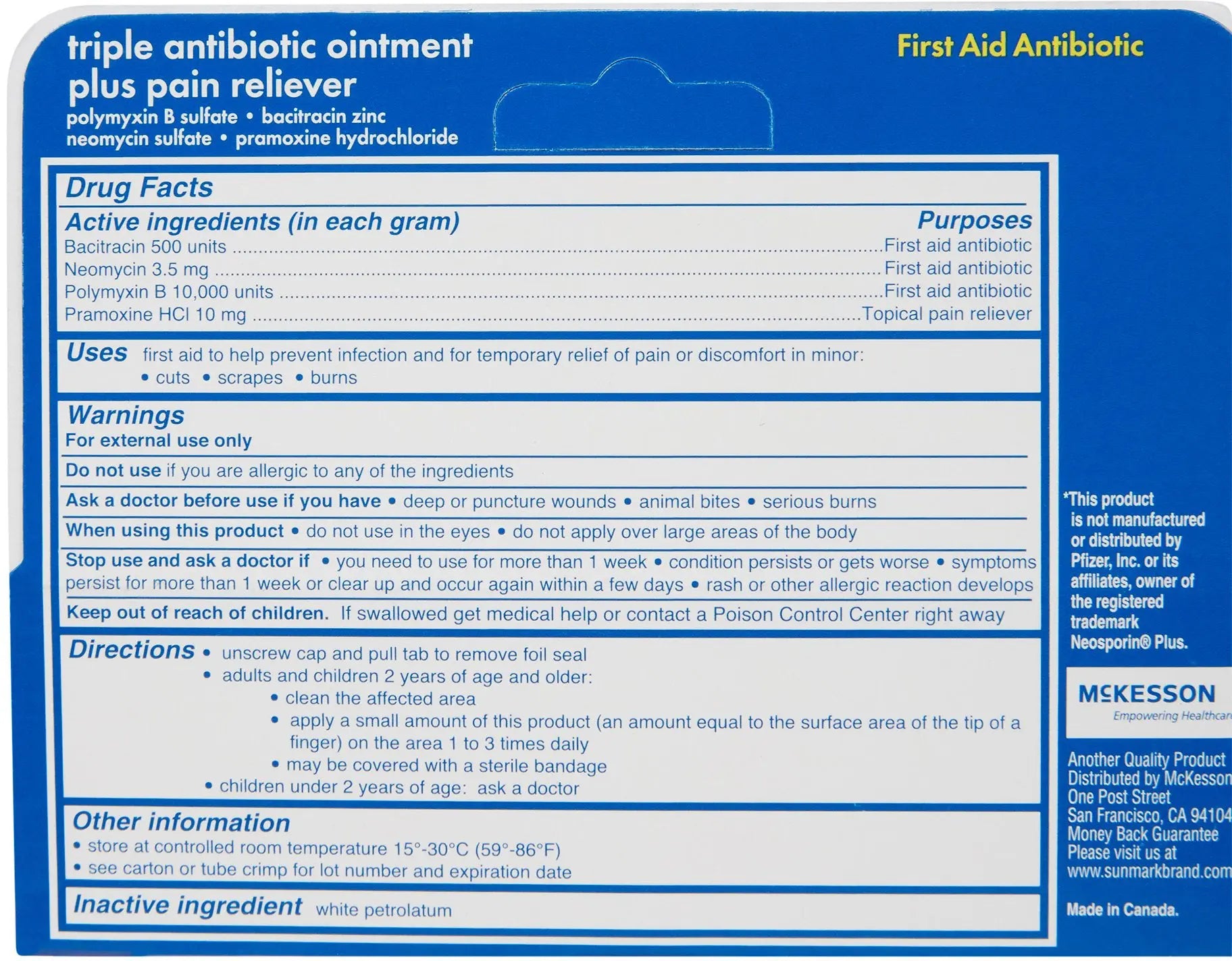 Sunmark Triple Antibiotic Ointment plus Pain Reliever