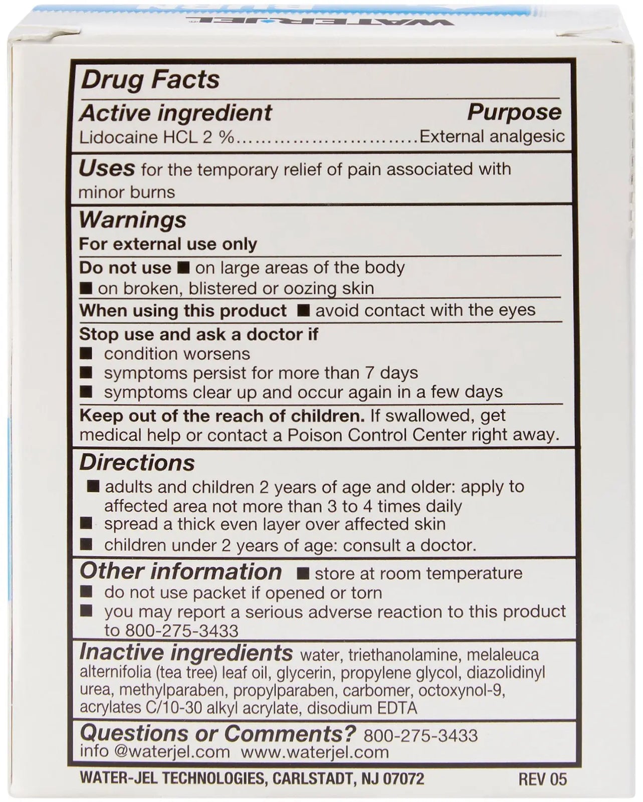 Water Jel Burn Jel External Analgesic