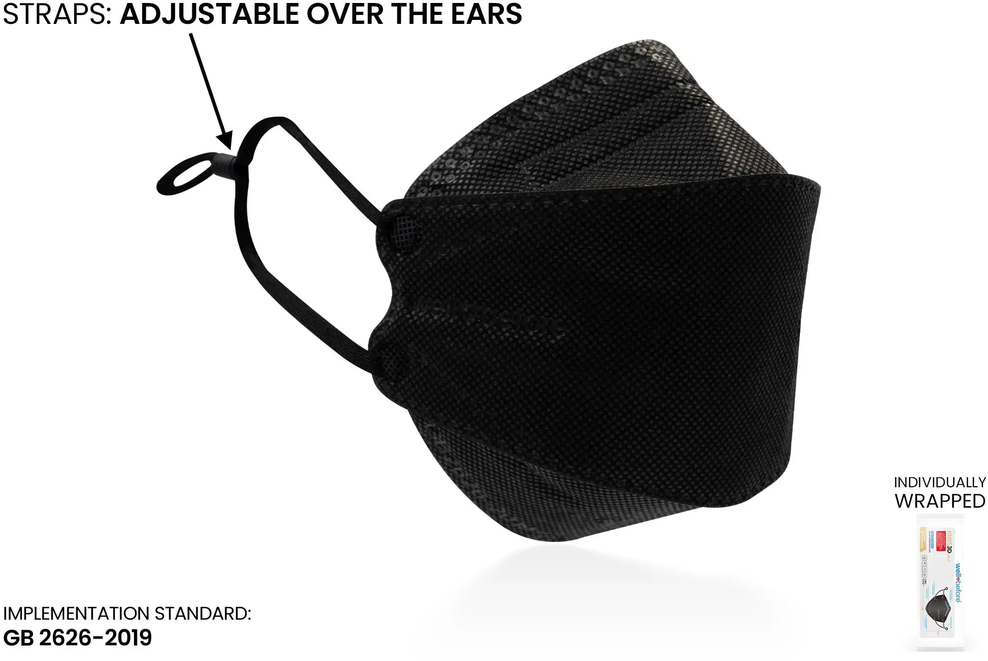 KN95 3D Face Mask | Comfort 3D Fit, Adjustable Ear Loops - Bag of 10