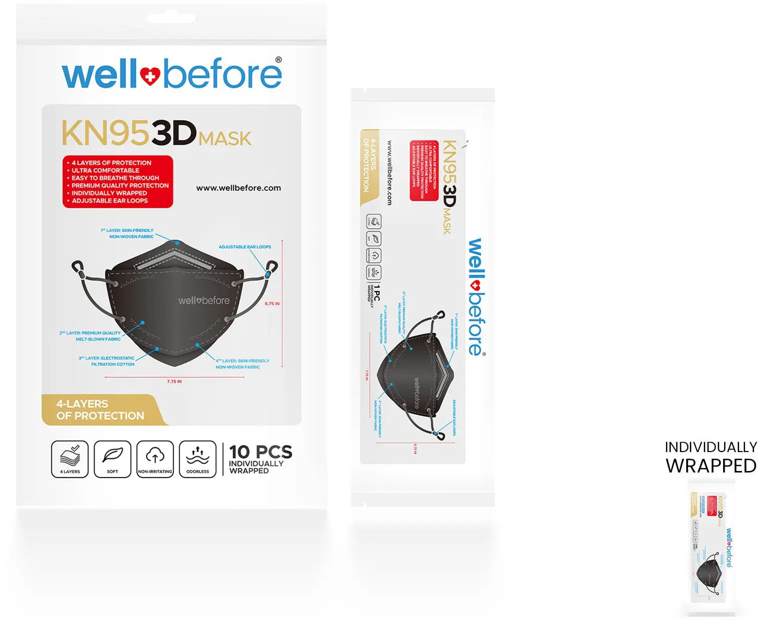 KN95 3D Face Mask | Comfort 3D Fit, Adjustable Ear Loops - Bag of 10