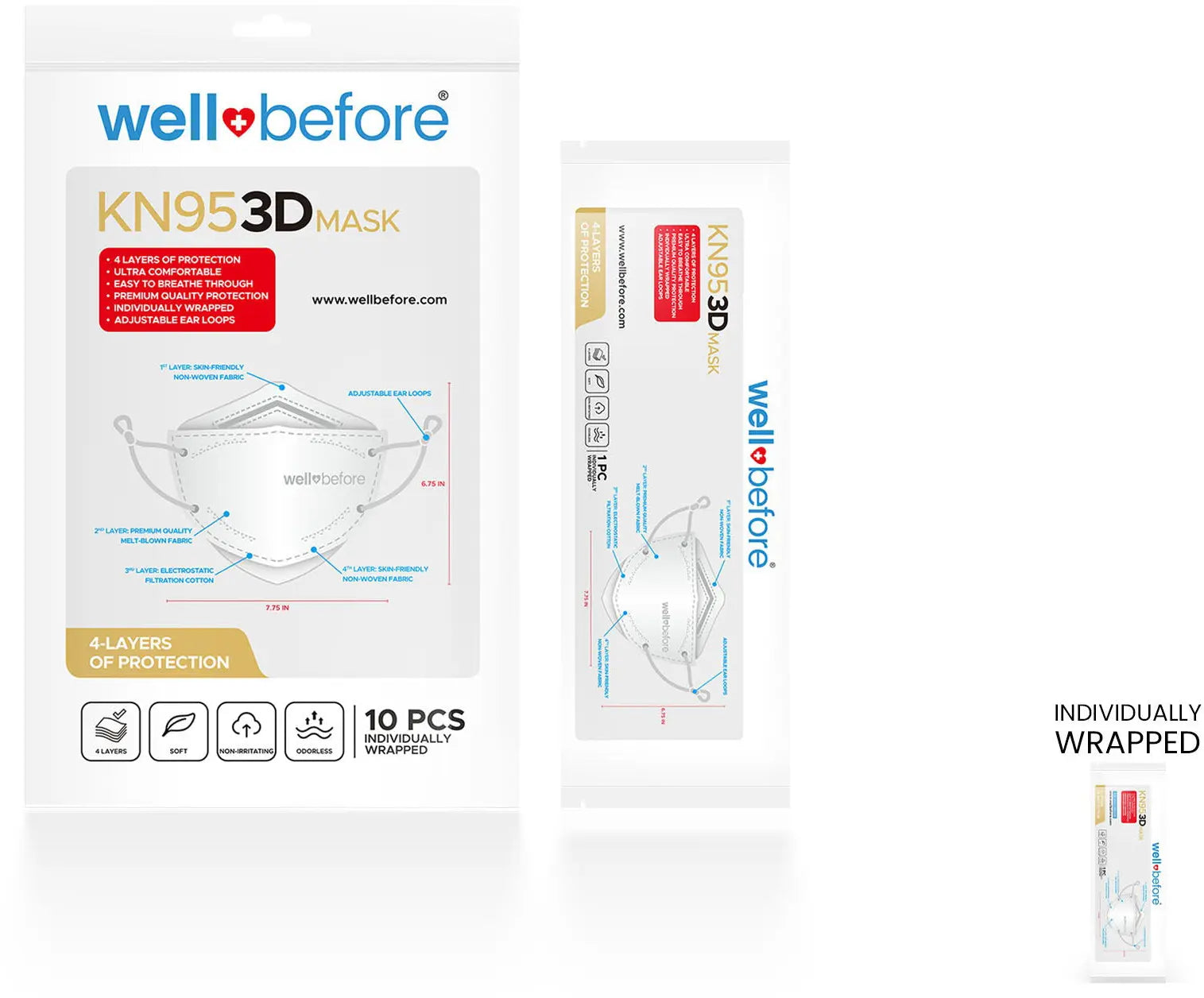 KN95 3D Face Mask | Comfort 3D Fit, Adjustable Ear Loops - Bag of 10