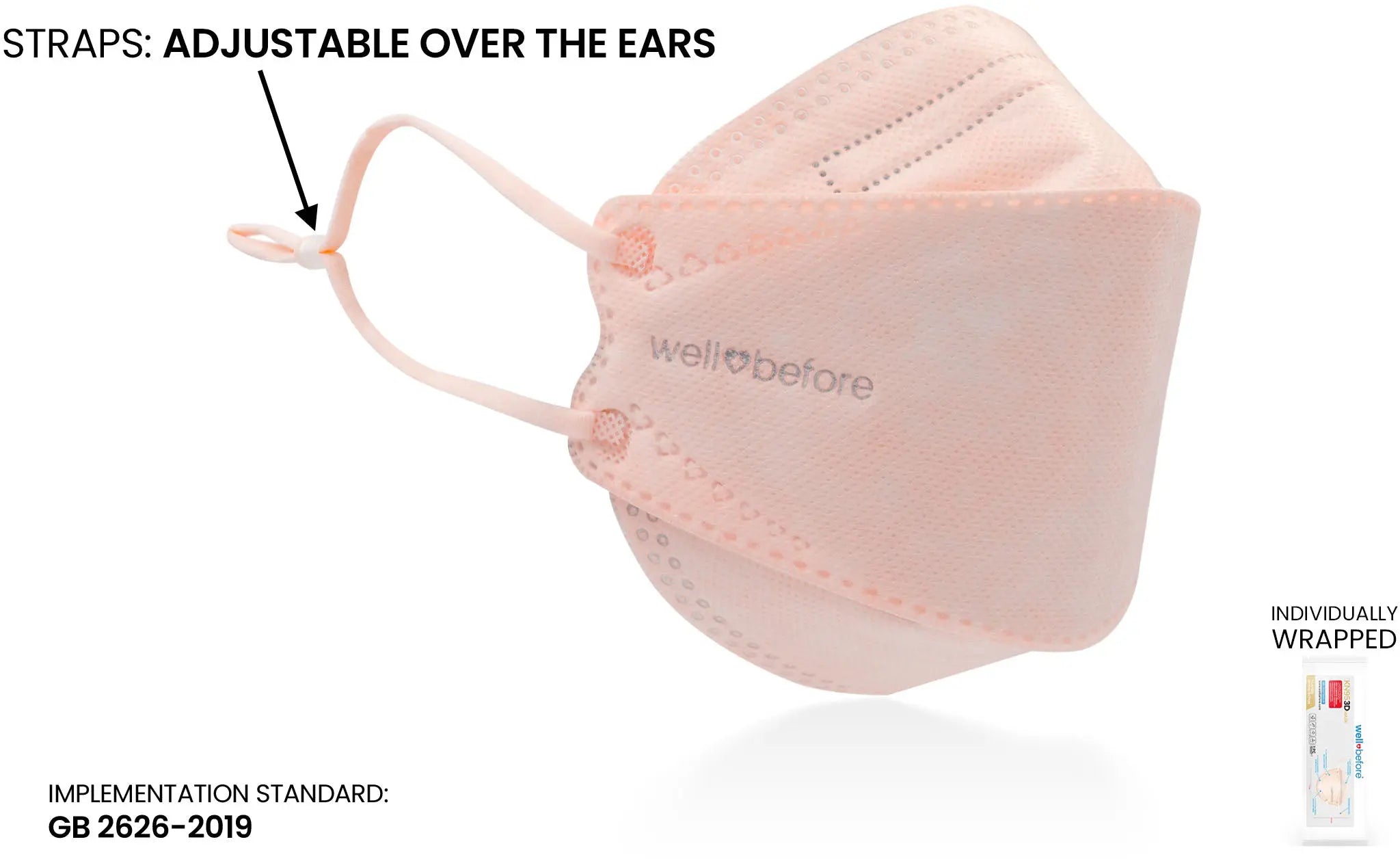 KN95 3D Face Mask | Comfort 3D Fit, Adjustable Ear Loops - Bag of 10