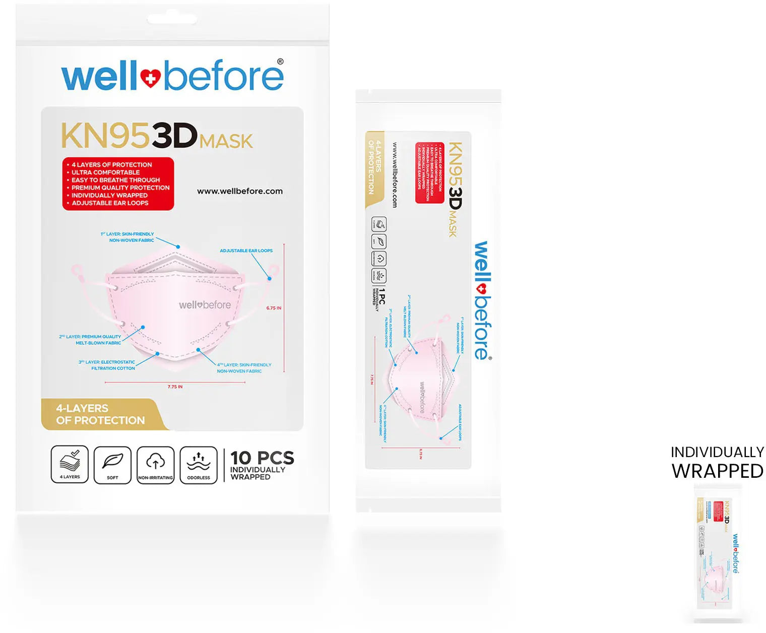 KN95 3D Face Mask | Comfort 3D Fit, Adjustable Ear Loops - Bag of 10