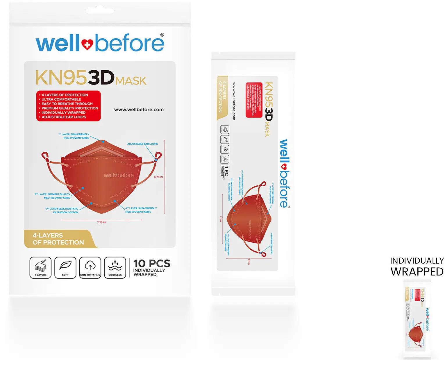 KN95 3D Face Mask | Comfort 3D Fit, Adjustable Ear Loops - Bag of 10