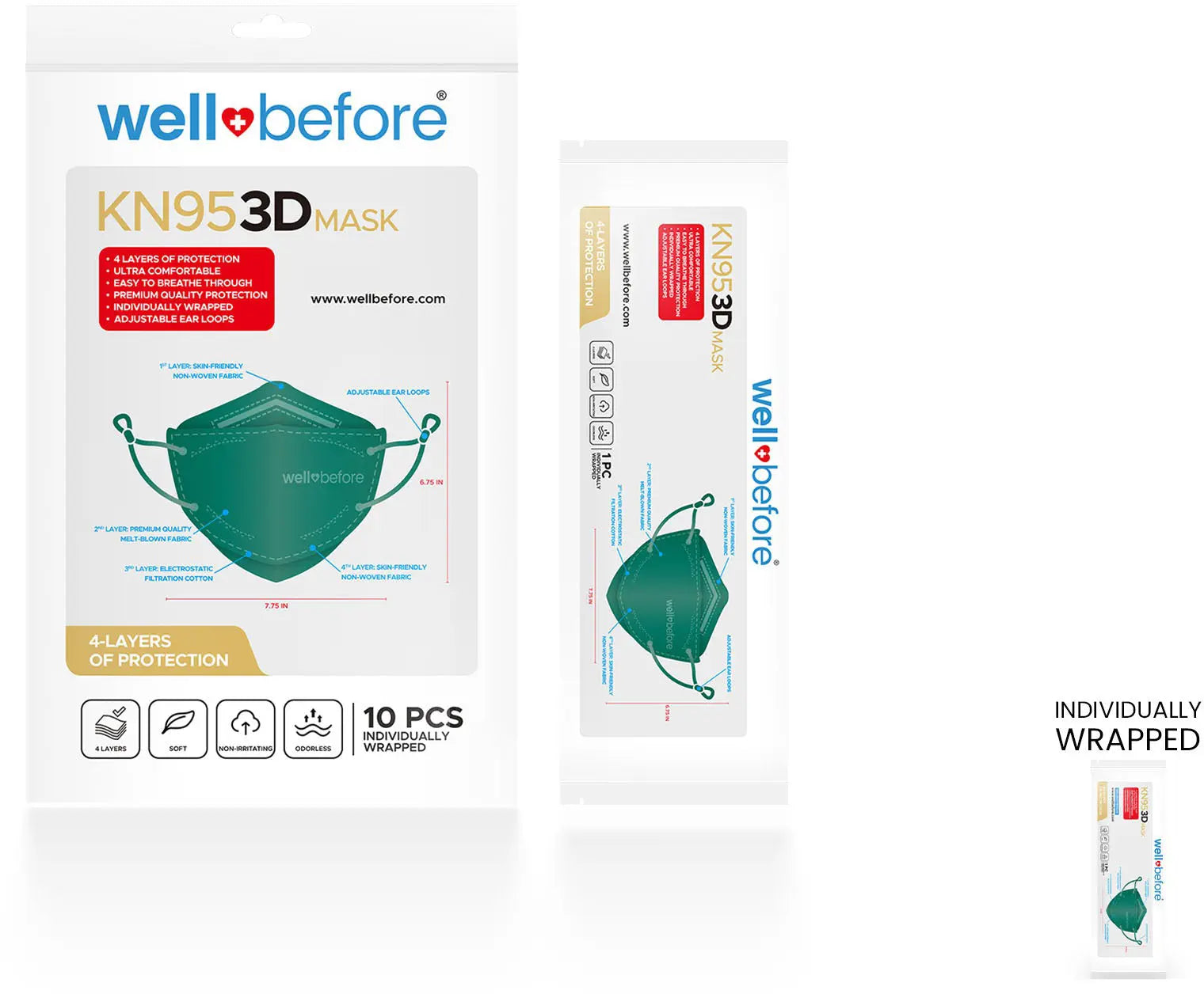 KN95 3D Face Mask | Comfort 3D Fit, Adjustable Ear Loops - Bag of 10