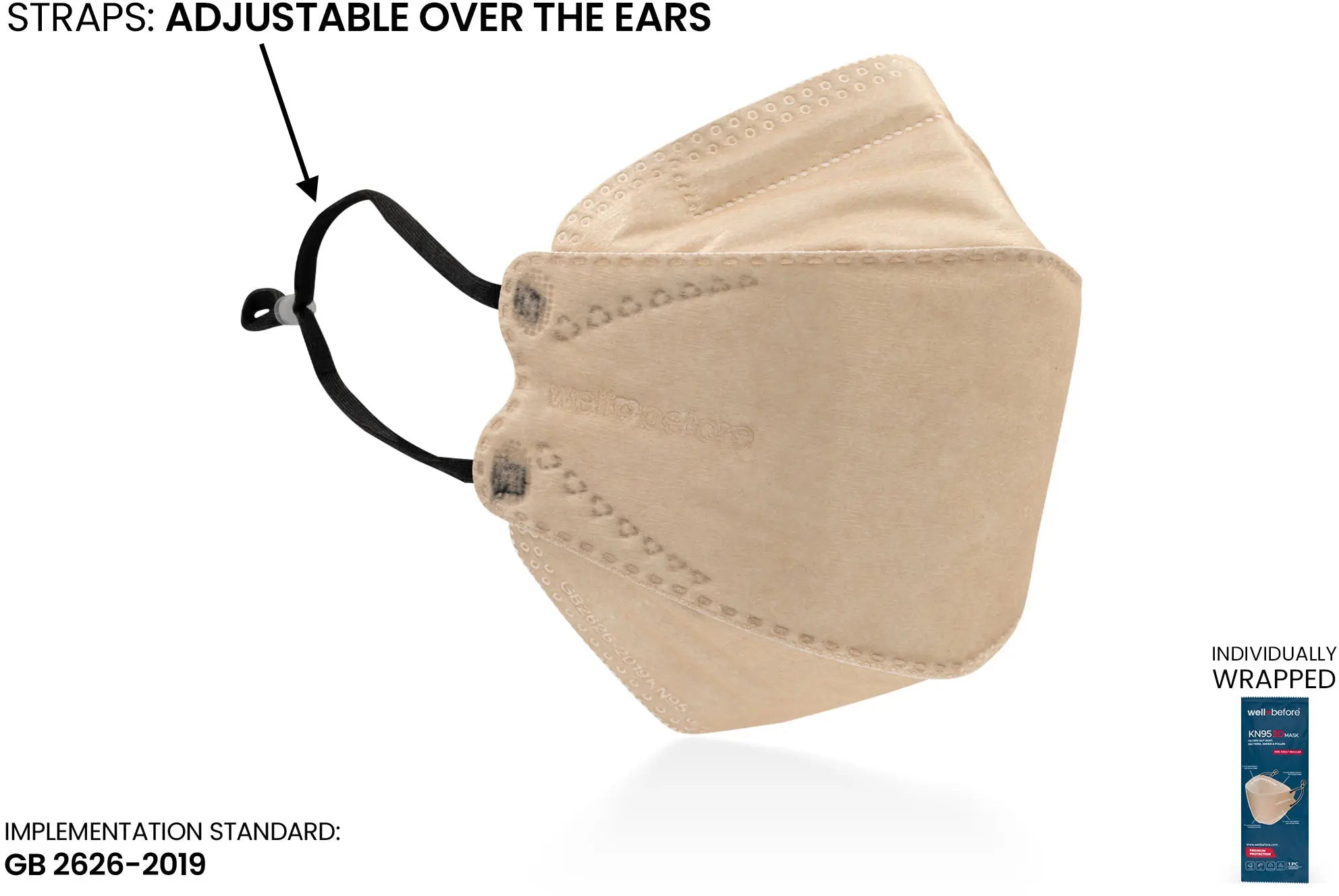 KN95 3D Face Mask | Comfort 3D Fit, Adjustable Ear Loops - Bag of 10