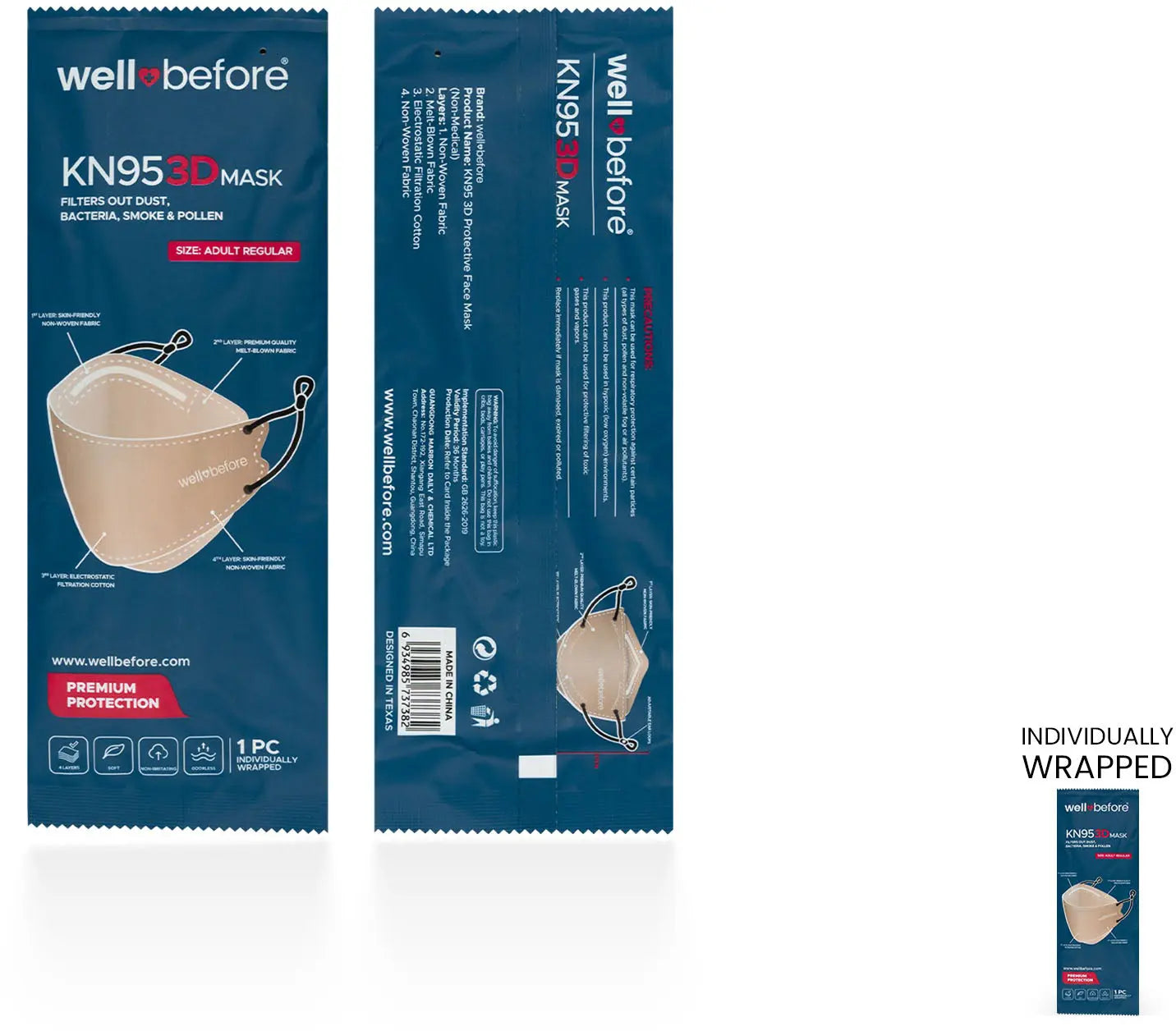 KN95 3D Face Mask | Comfort 3D Fit, Adjustable Ear Loops - Bag of 10