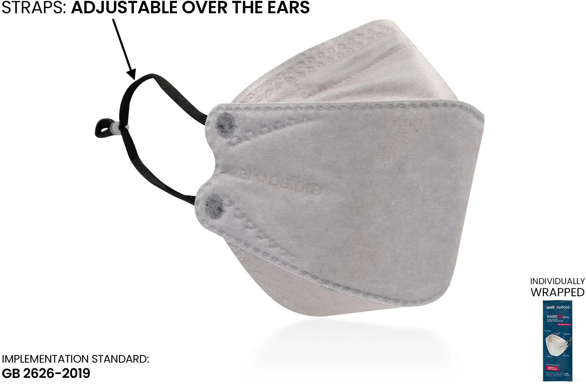 KN95 3D Face Mask | Comfort 3D Fit, Adjustable Ear Loops - Bag of 10