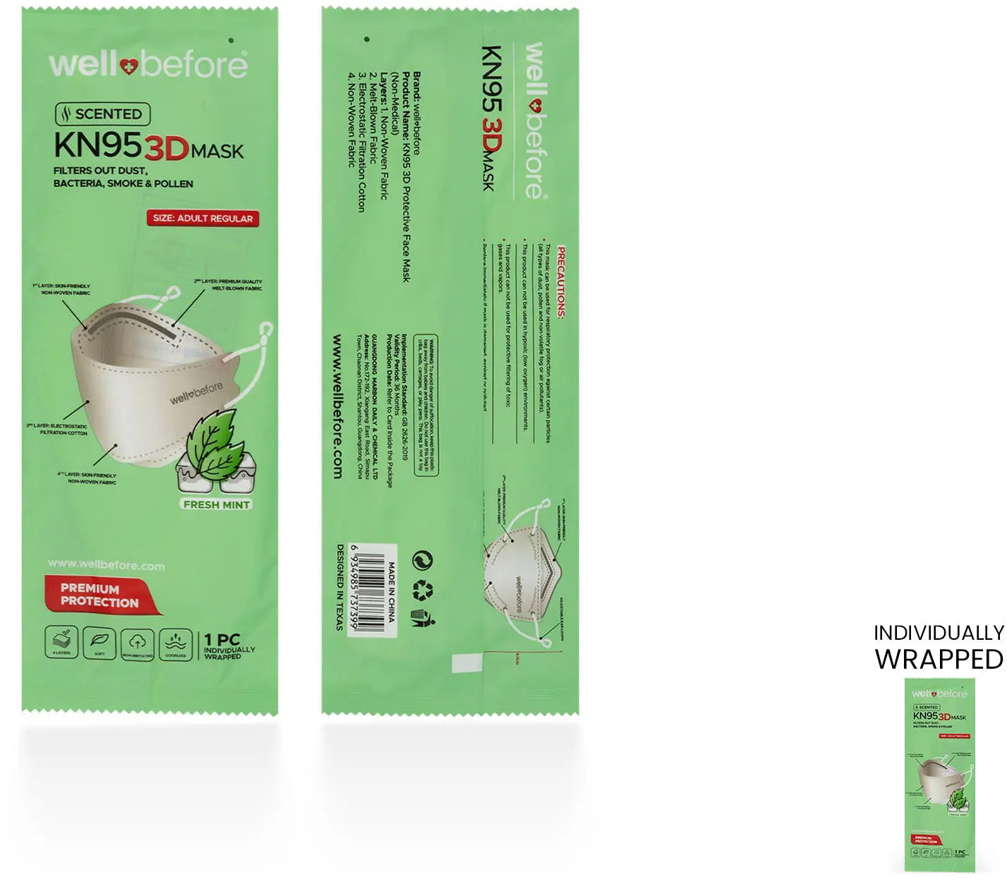 KN95 3D Face Mask | Comfort 3D Fit, Adjustable Ear Loops - Bag of 10