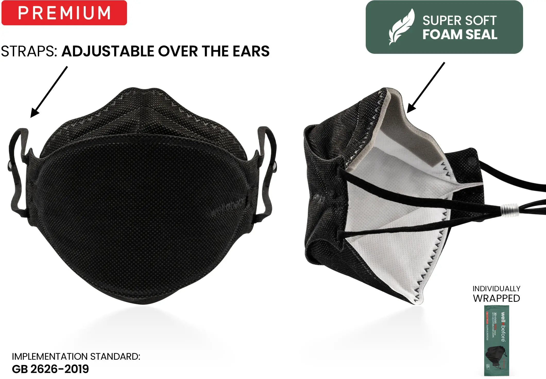 KN95 3D Face Mask | Comfort 3D Fit, Adjustable Ear Loops - Bag of 10