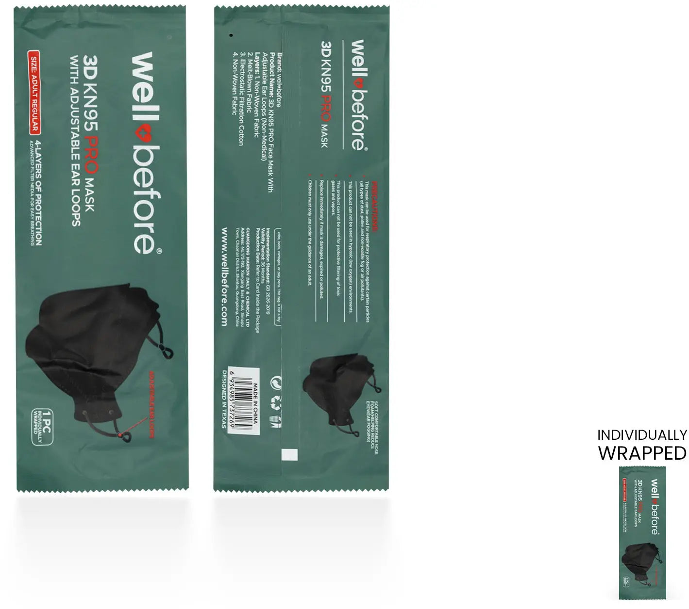 KN95 3D Face Mask | Comfort 3D Fit, Adjustable Ear Loops - Bag of 10