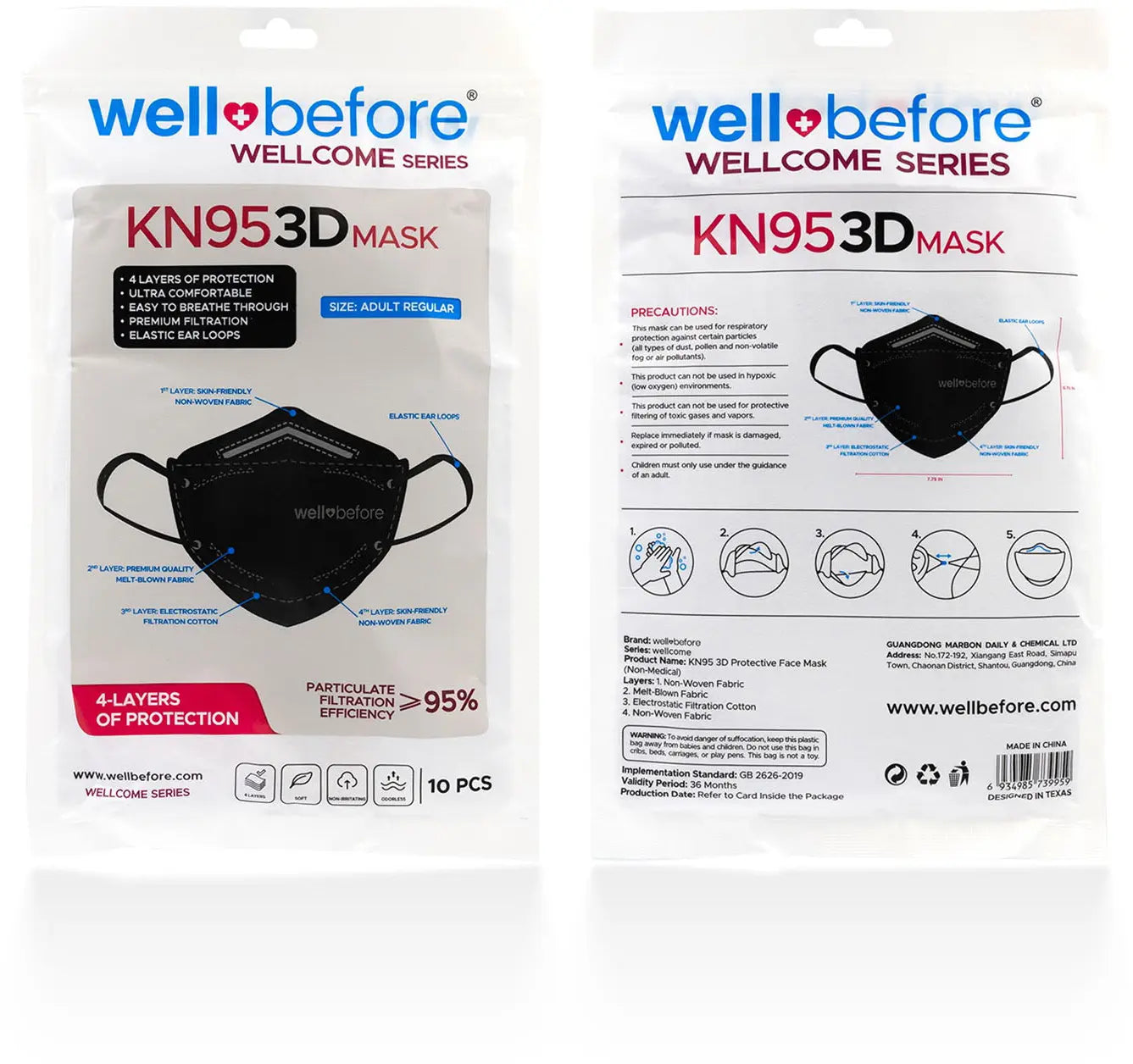 KN95 3D Face Mask | Comfort 3D Fit, Adjustable Ear Loops - Bag of 10