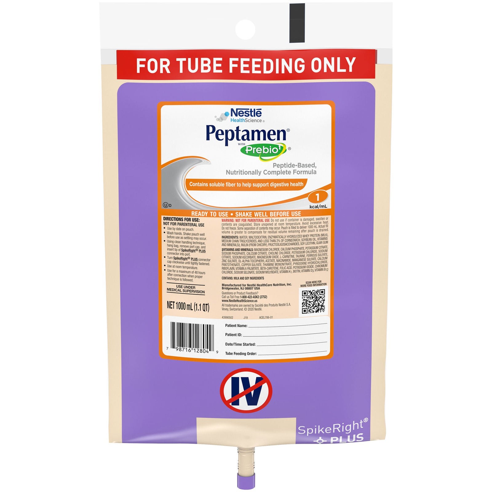 Nestle Health Science Peptamen with Prebio Tube Feeding Formula, 1000 mL
