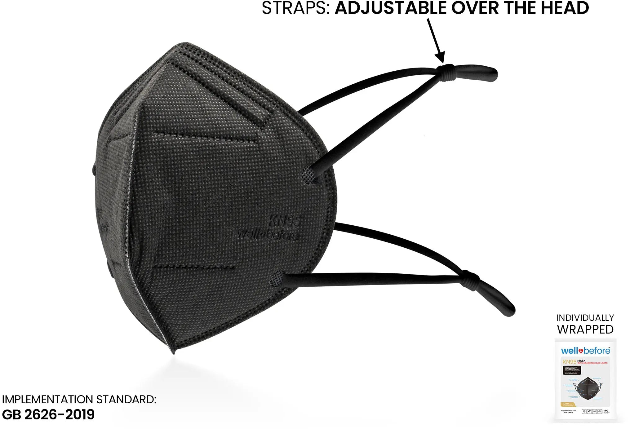 KN95 Face Mask | Individually Wrapped, Elastic Ear Loops - Bag of 10