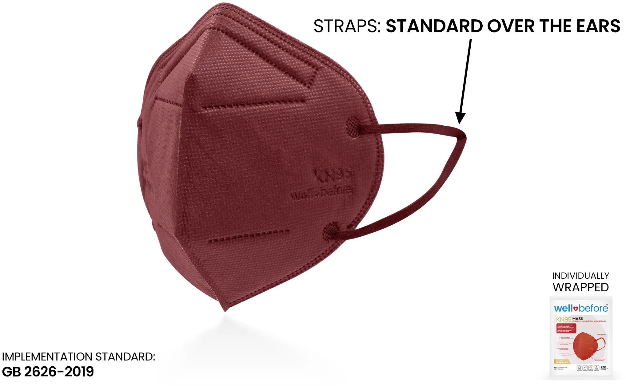 KN95 Face Mask | Individually Wrapped, Elastic Ear Loops - Bag of 10