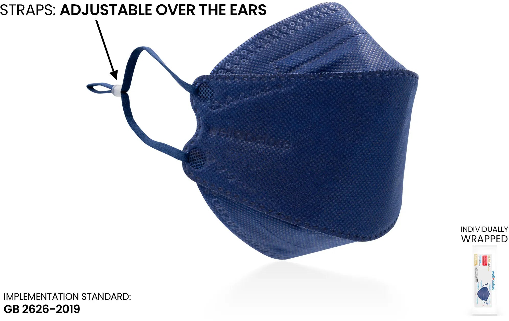 KN95 Face Mask | Individually Wrapped, Elastic Ear Loops - Bag of 10