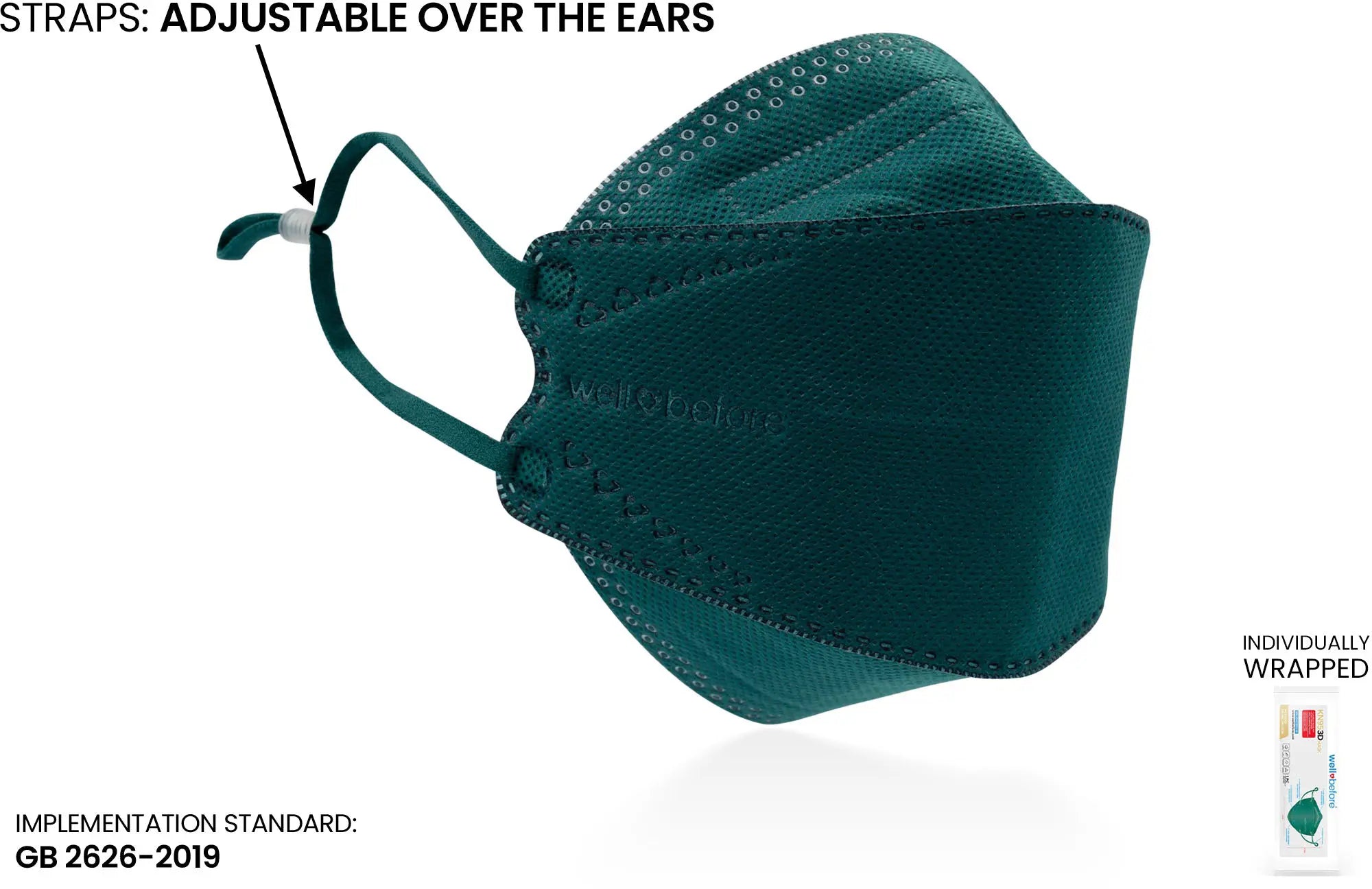 KN95 Face Mask | Individually Wrapped, Elastic Ear Loops - Bag of 10