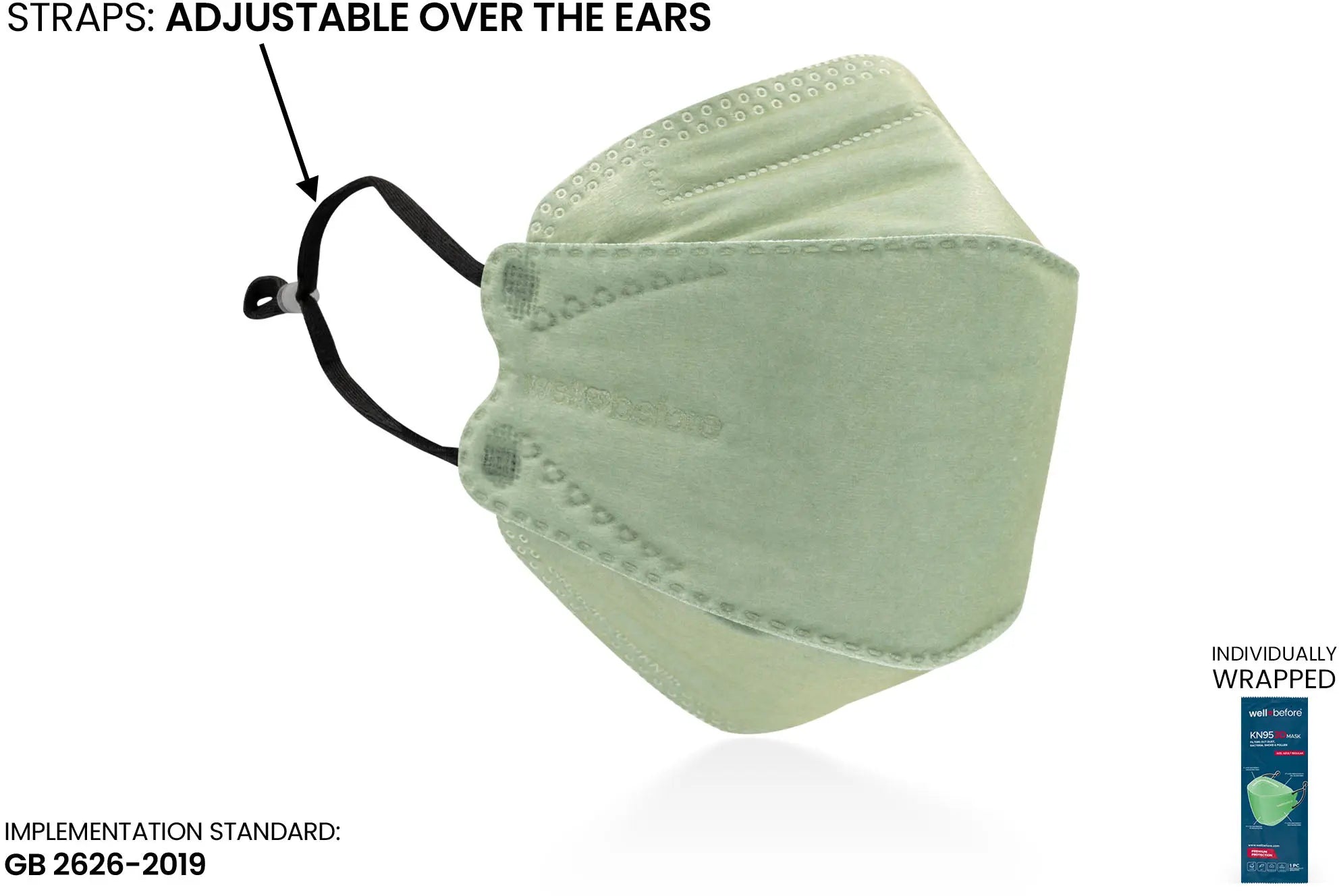 KN95 Face Mask | Individually Wrapped, Elastic Ear Loops - Bag of 10