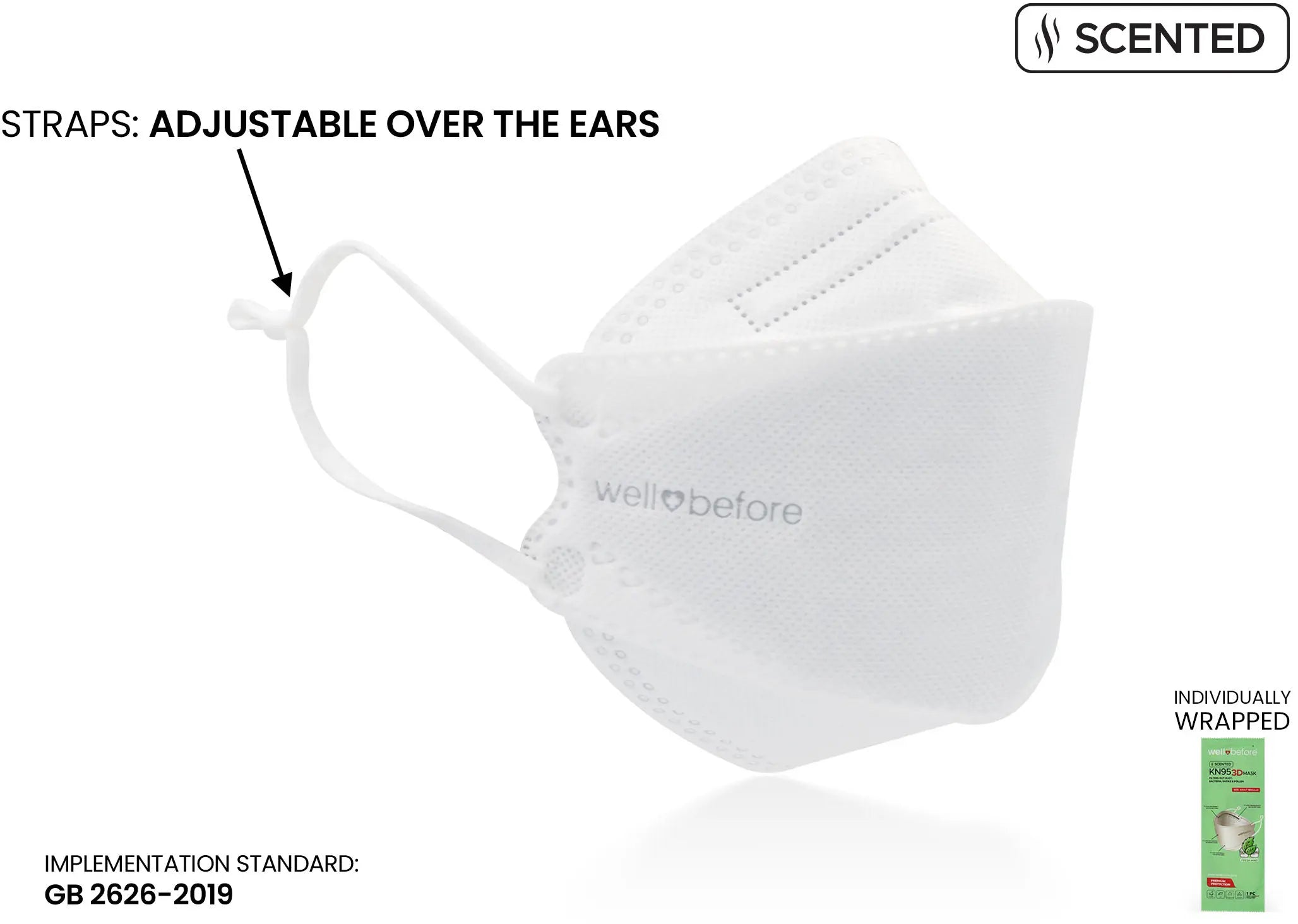 KN95 Face Mask | Individually Wrapped, Elastic Ear Loops - Bag of 10