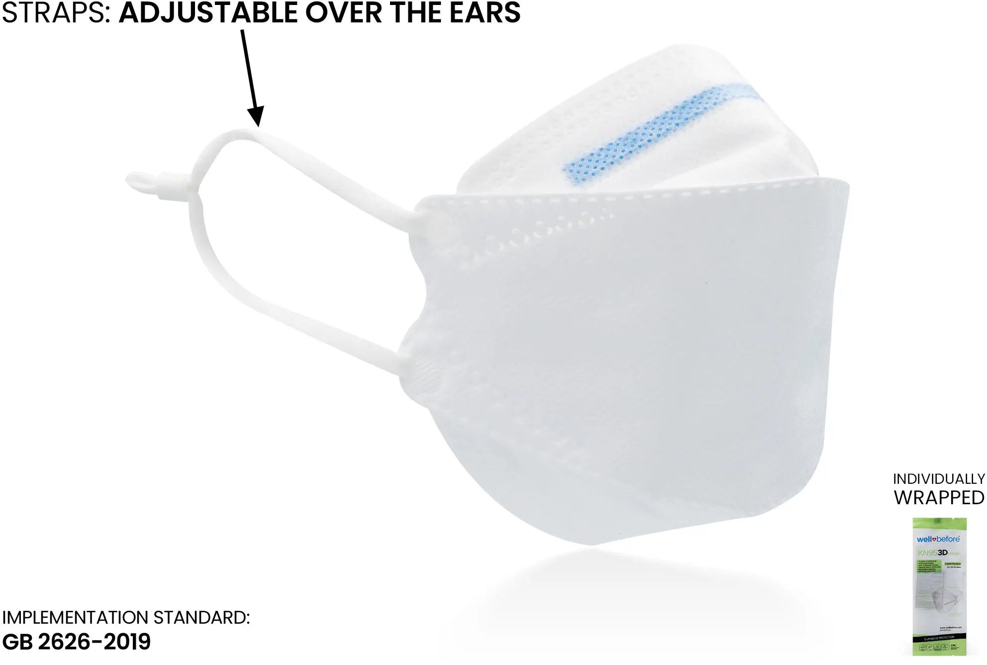 Kids KN95 3D Mask | Individually Wrapped, Elastic Ear Loops - Bag of 10