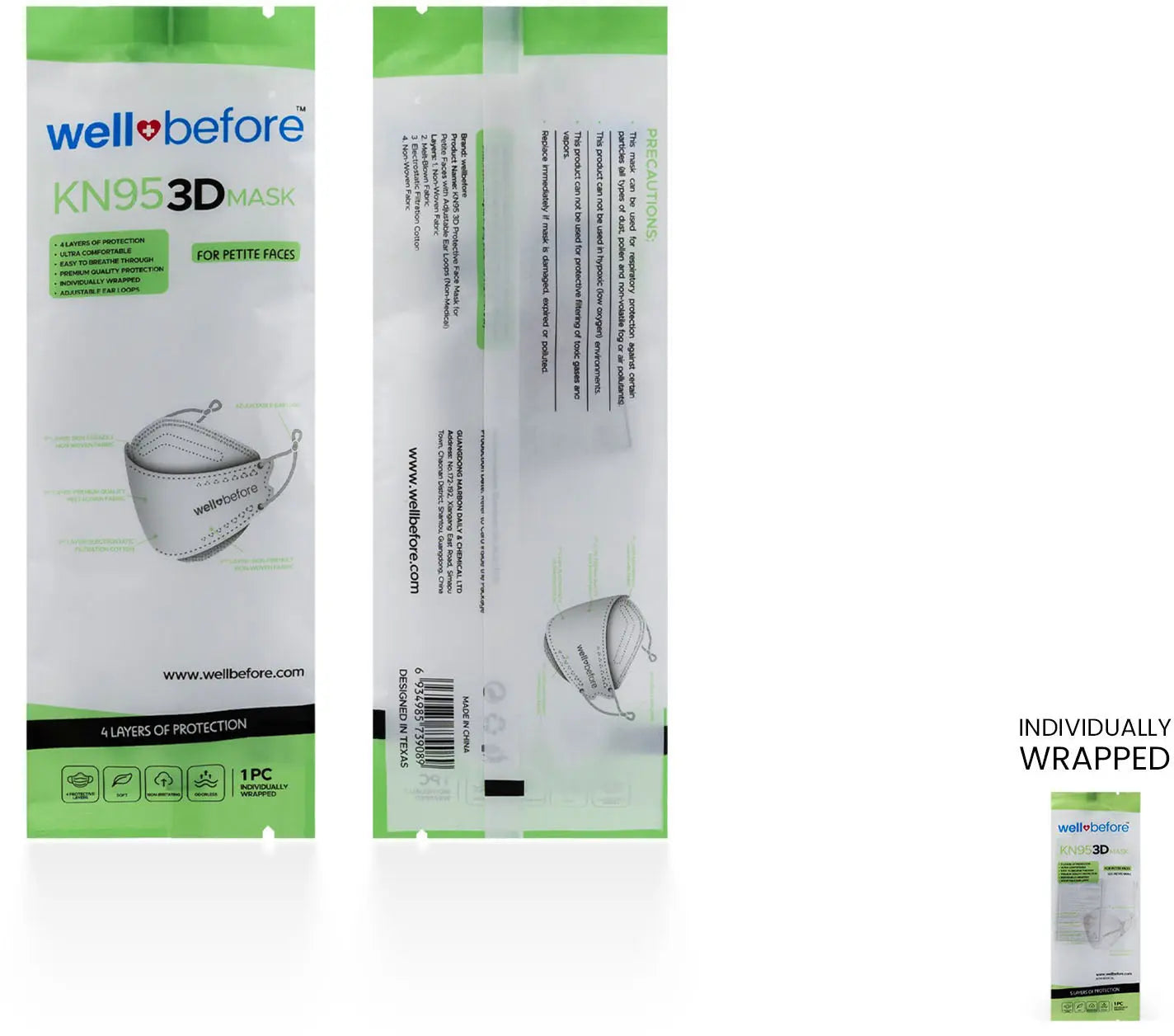 Kids KN95 3D Mask | Individually Wrapped, Elastic Ear Loops - Bag of 10