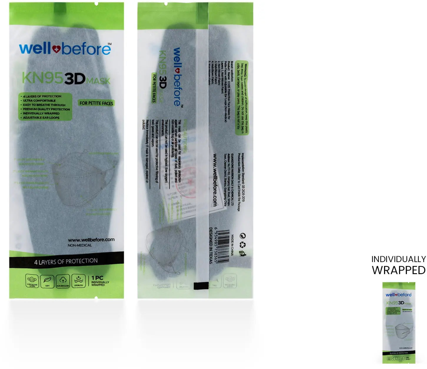 Kids KN95 3D Mask | Individually Wrapped, Elastic Ear Loops - Bag of 10