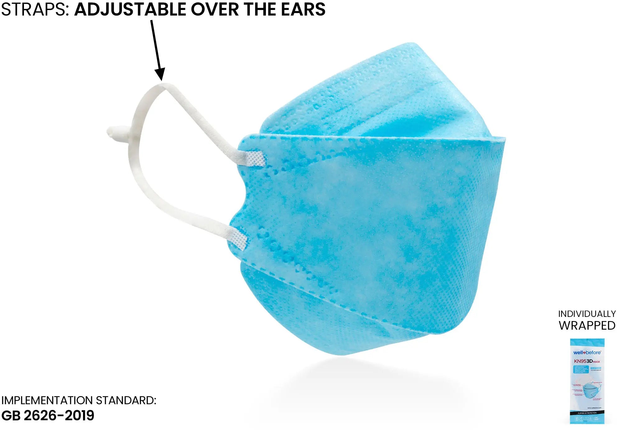 Kids KN95 3D Mask | Individually Wrapped, Elastic Ear Loops - Bag of 10