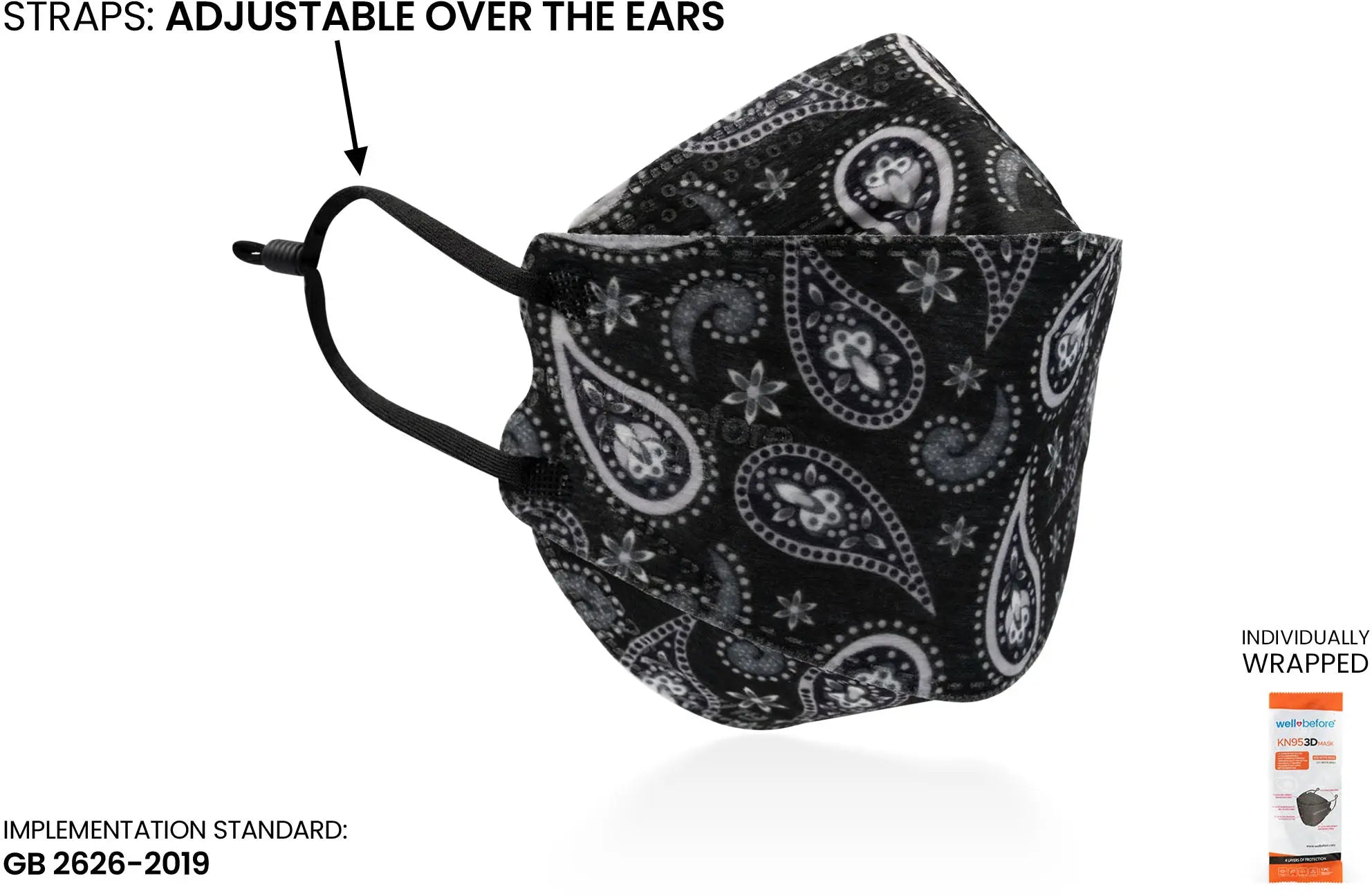 Kids KN95 3D Mask | Individually Wrapped, Elastic Ear Loops - Bag of 10