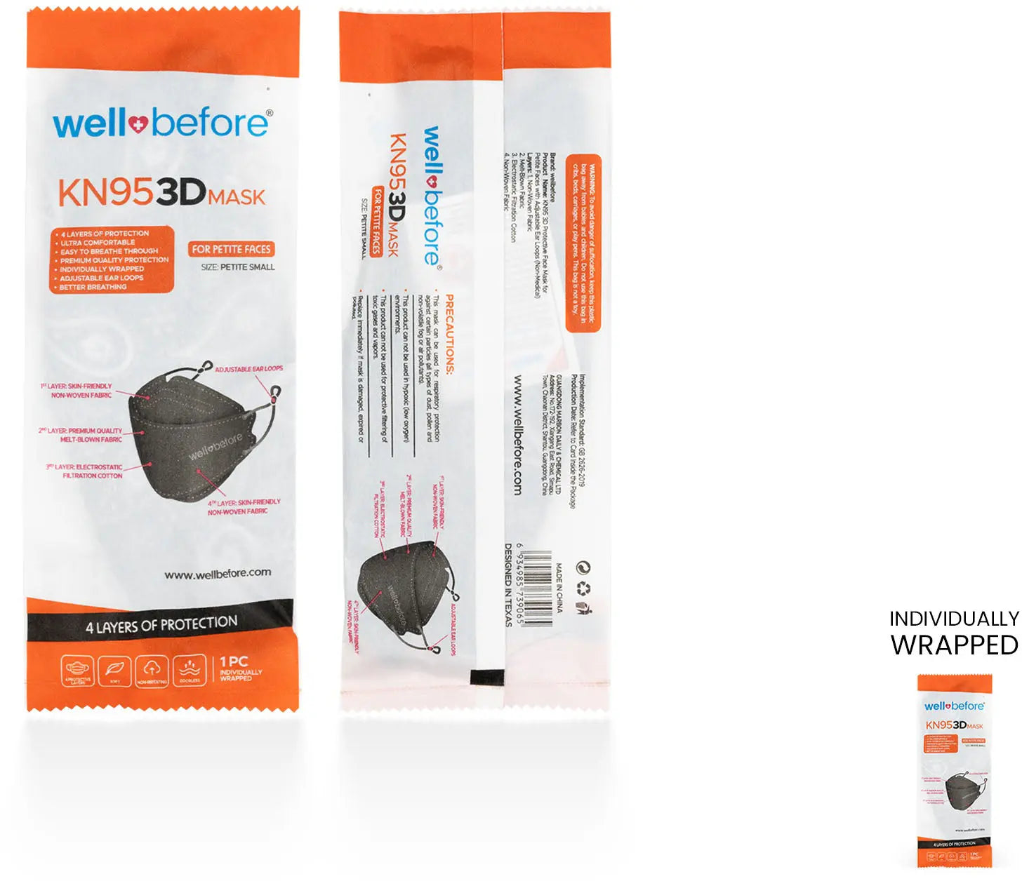 Kids KN95 3D Mask | Individually Wrapped, Elastic Ear Loops - Bag of 10