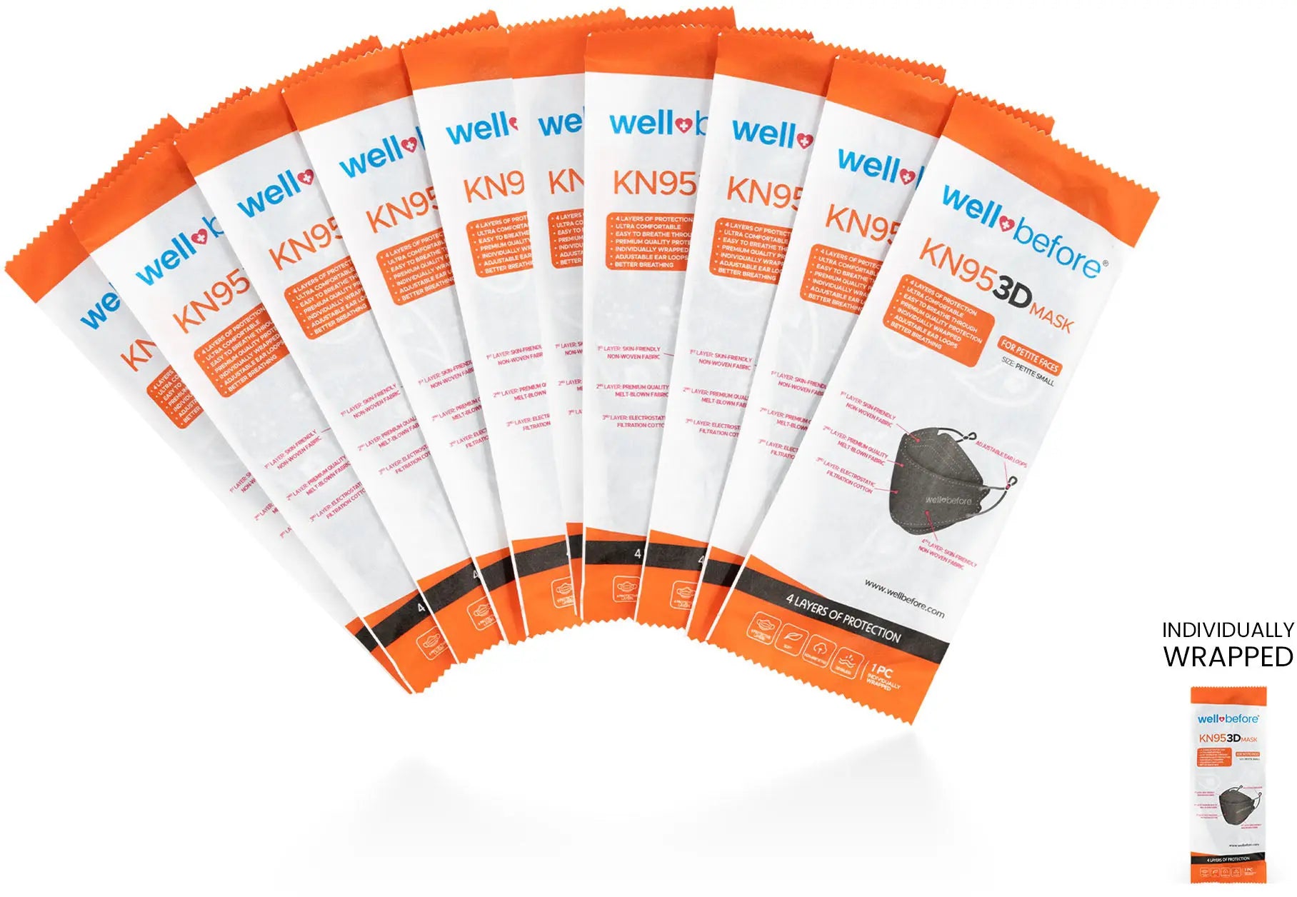 Kids KN95 3D Mask | Individually Wrapped, Elastic Ear Loops - Bag of 10