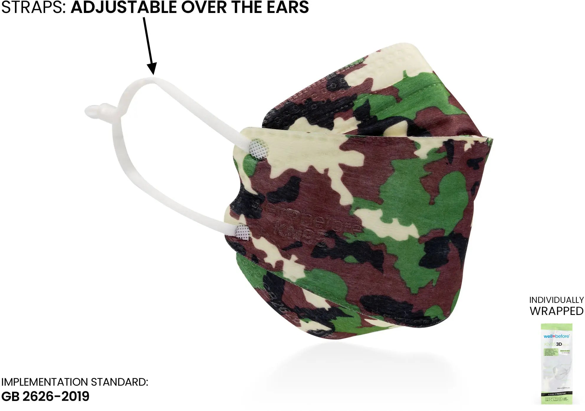 Kids KN95 3D Mask | Individually Wrapped, Elastic Ear Loops - Bag of 10